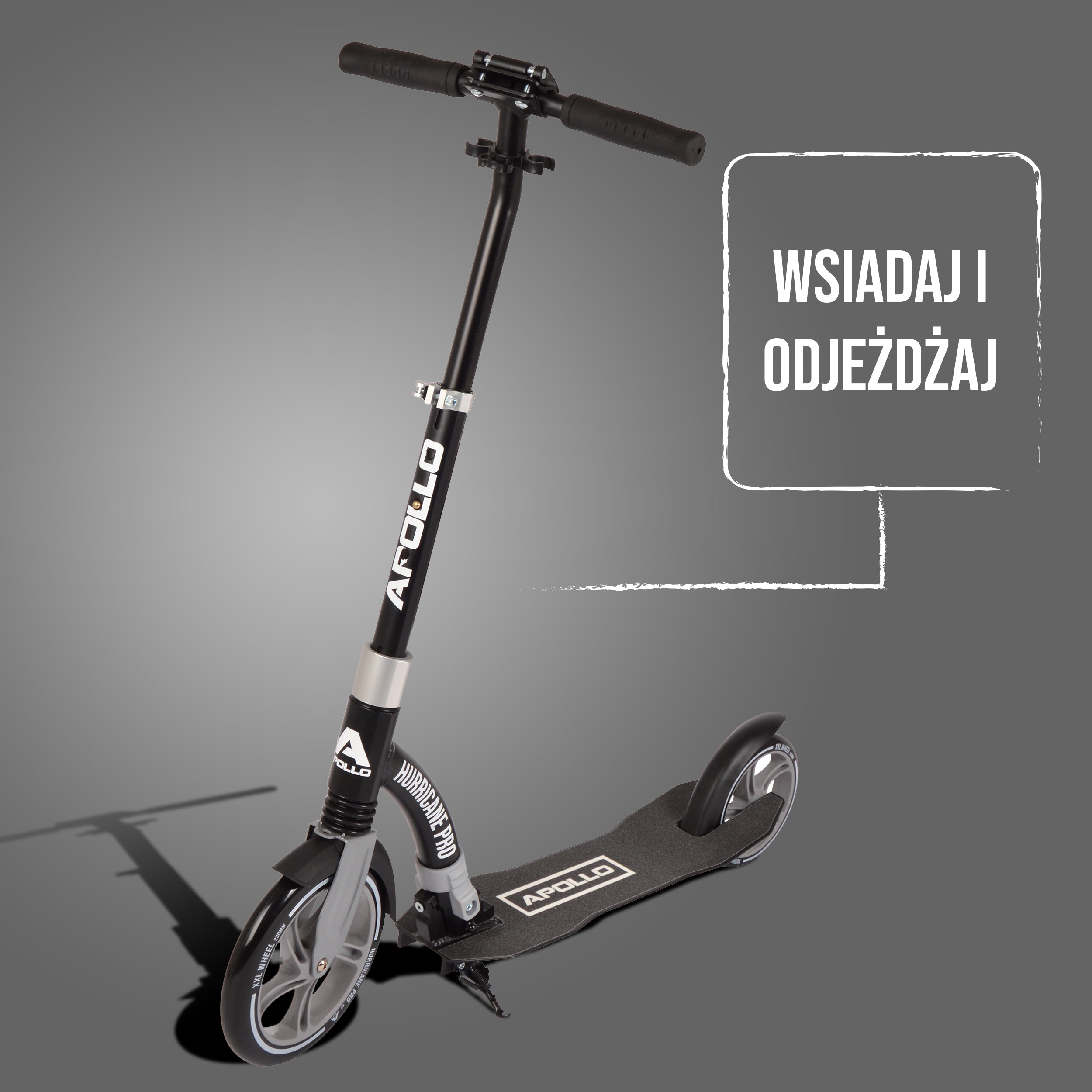 Apollo - Hulajnoga miejska Apollo „Hurricane” z amortyzacją - Czarny Srebrny