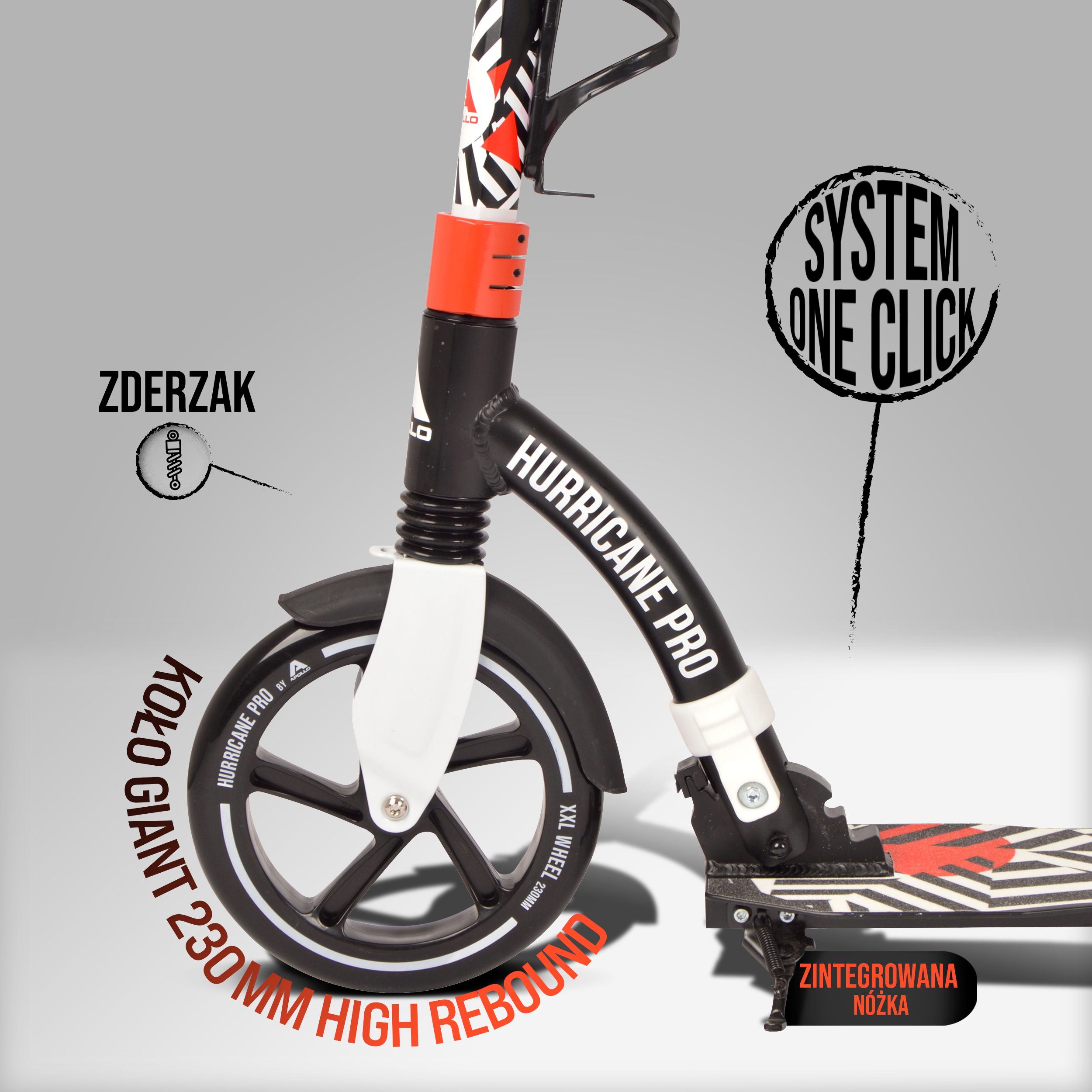 Apollo - Hulajnoga miejska Apollo „Hurricane” z amortyzacją - Czarny Srebrny