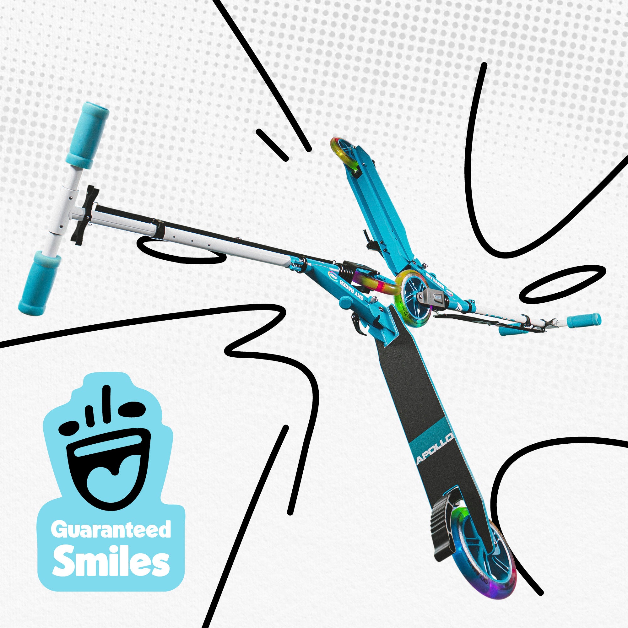 Apollo - Hulajnoga miejska z amortyzacją „Skyracer” składana, z regulowaną wysokością kierownicy koła 145mm - Niebieski