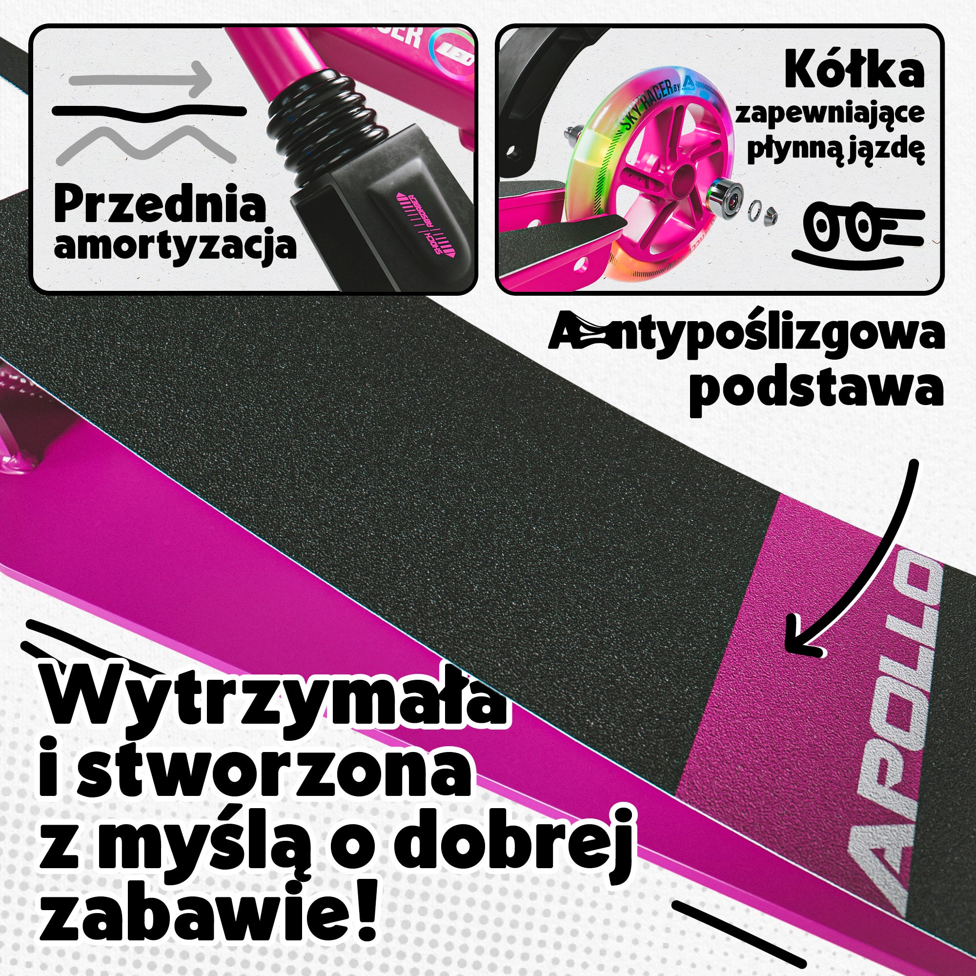 Apollo - Hulajnoga miejska z amortyzacją „Skyracer” składana, z regulowaną wysokością kierownicy koła 145mm - Berry