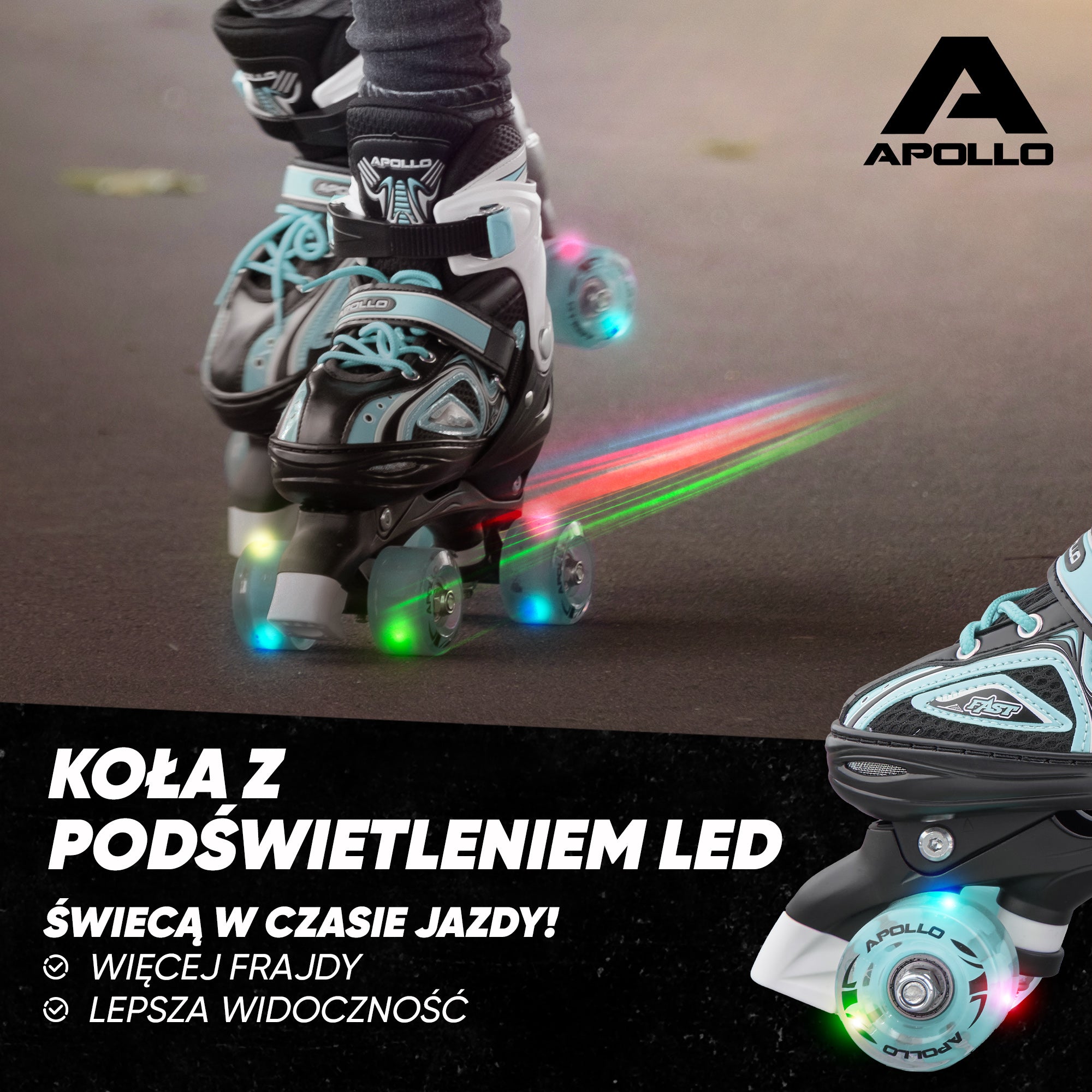 Apollo - Super Quad regulowane wrotki dla dzieci - turkus - L (39-42)