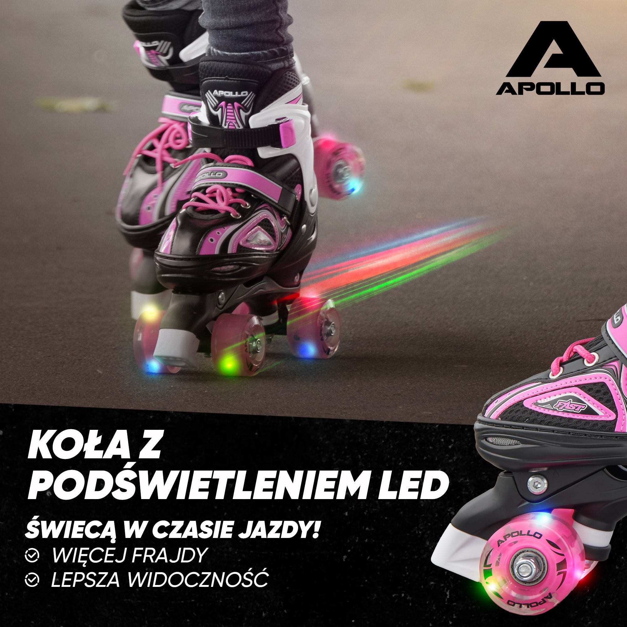 Apollo - Super Quad regulowane wrotki dla dzieci - różowy - L (39-42)