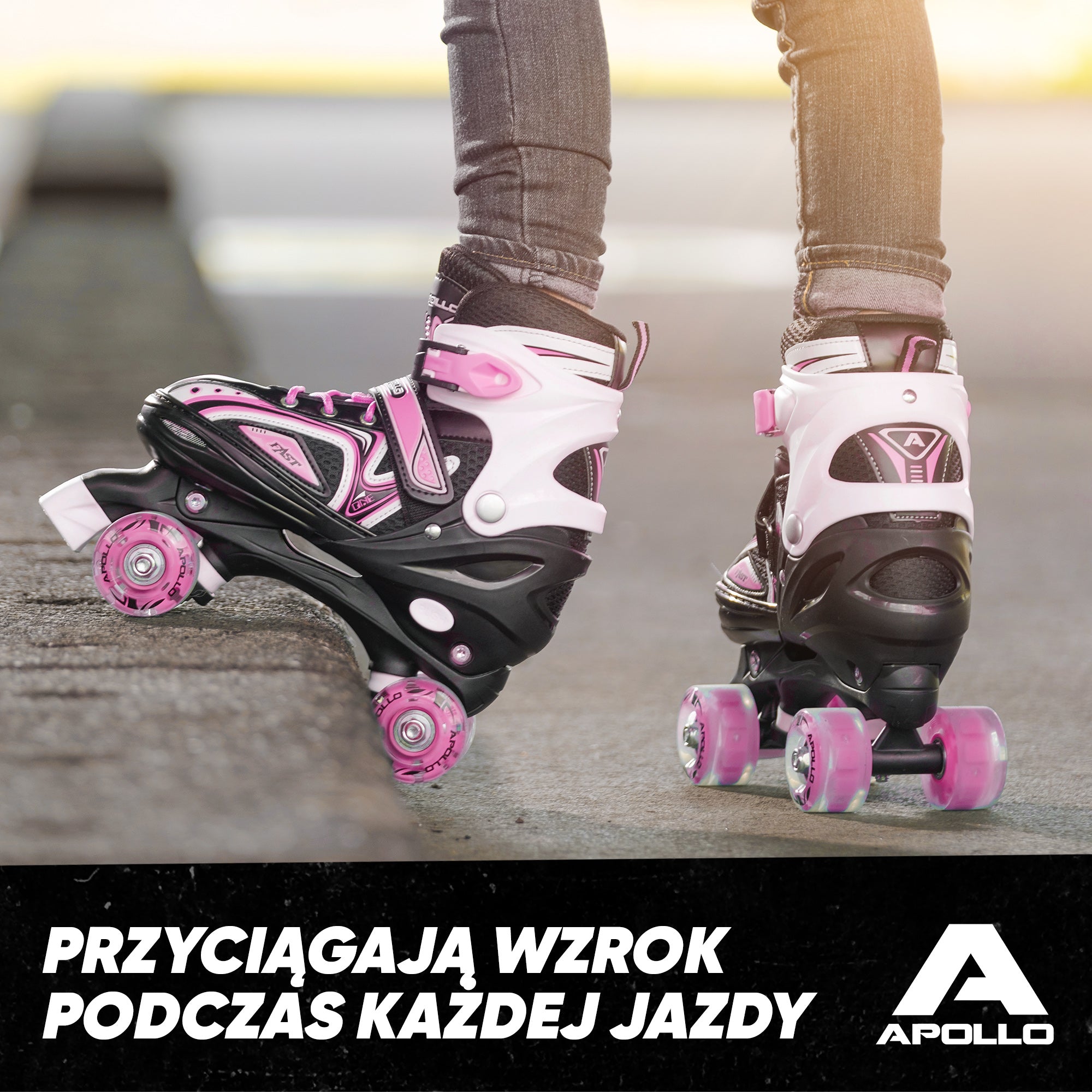 Apollo - Super Quad regulowane wrotki dla dzieci - różowy - L (39-42)