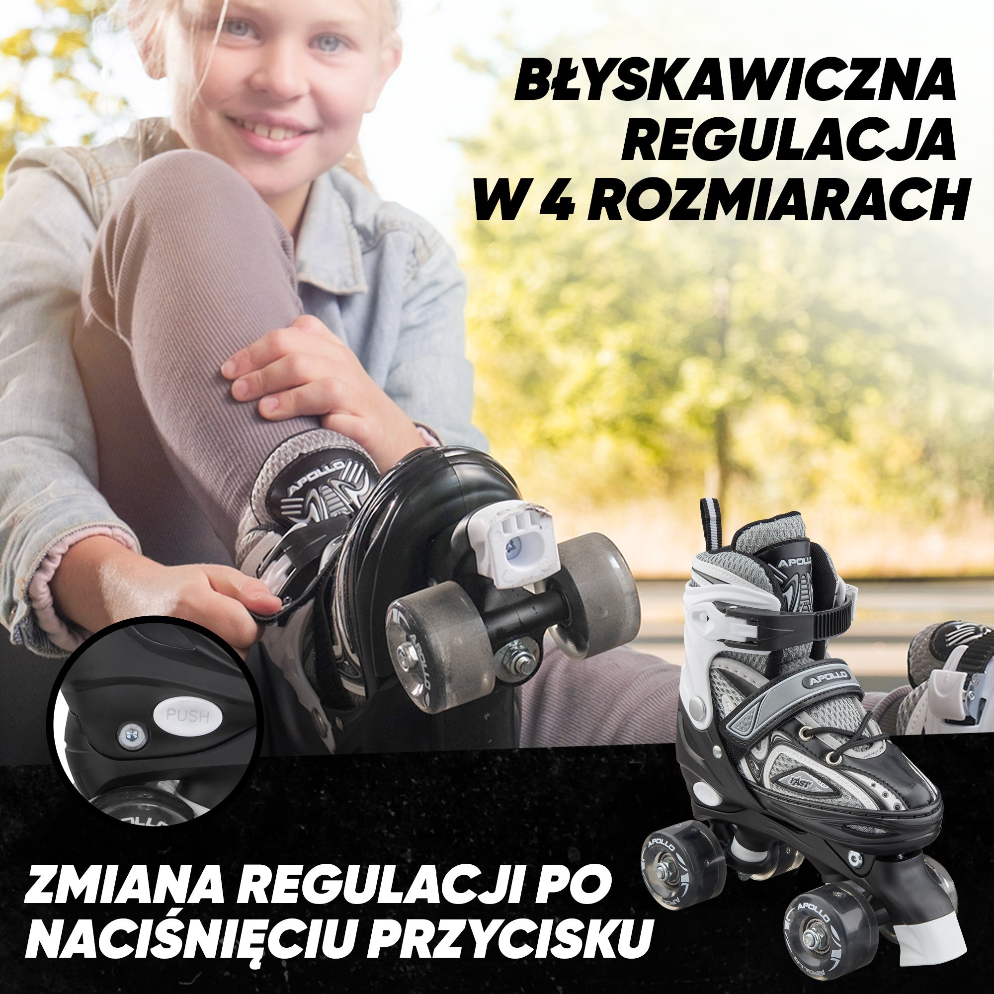 Apollo - Super Quad regulowane wrotki dla dzieci - czarny - L (39-42)