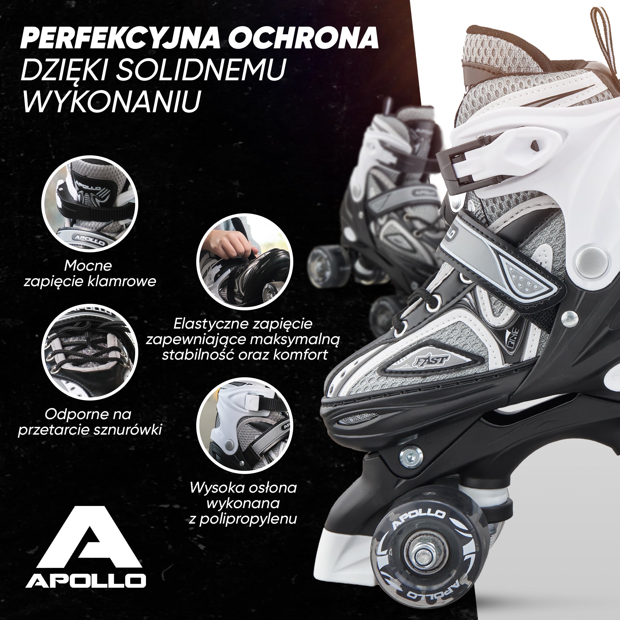 Apollo - Super Quad regulowane wrotki dla dzieci - czarny - L (39-42)