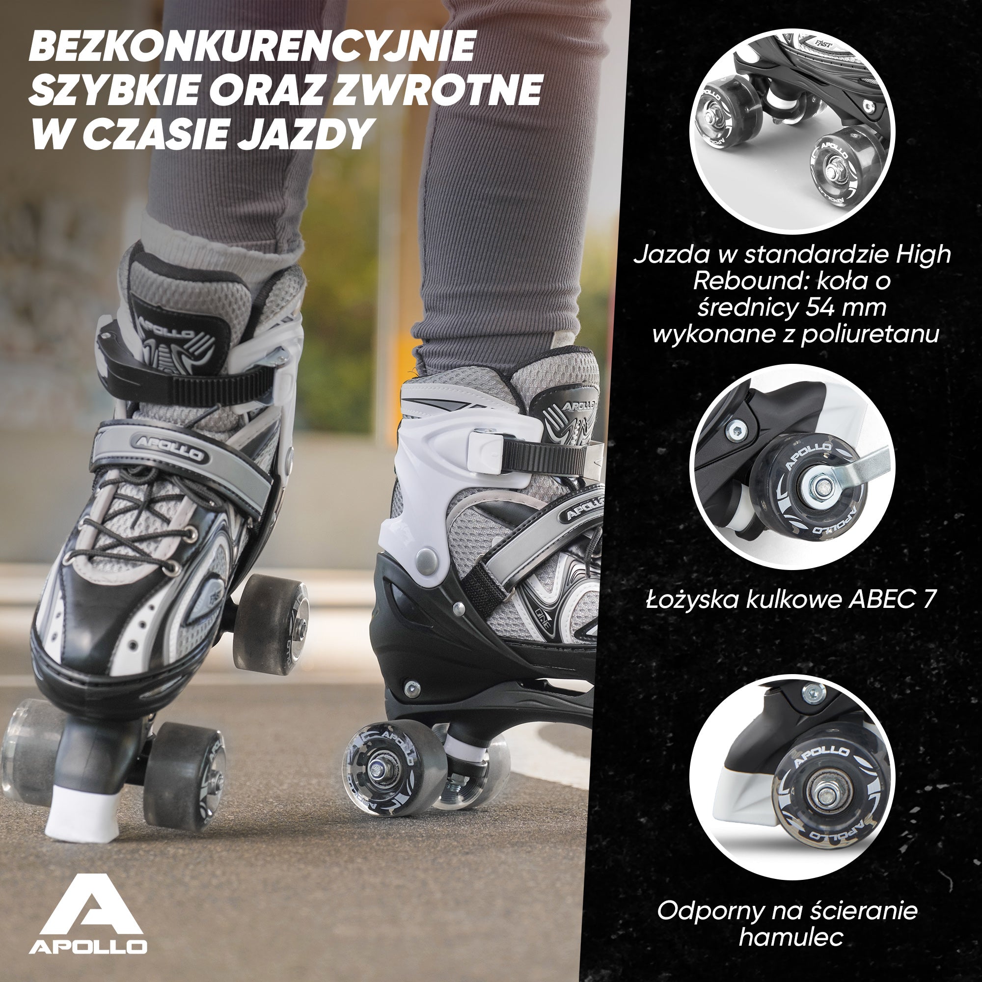 Apollo - Super Quad regulowane wrotki dla dzieci - czarny - L (39-42)