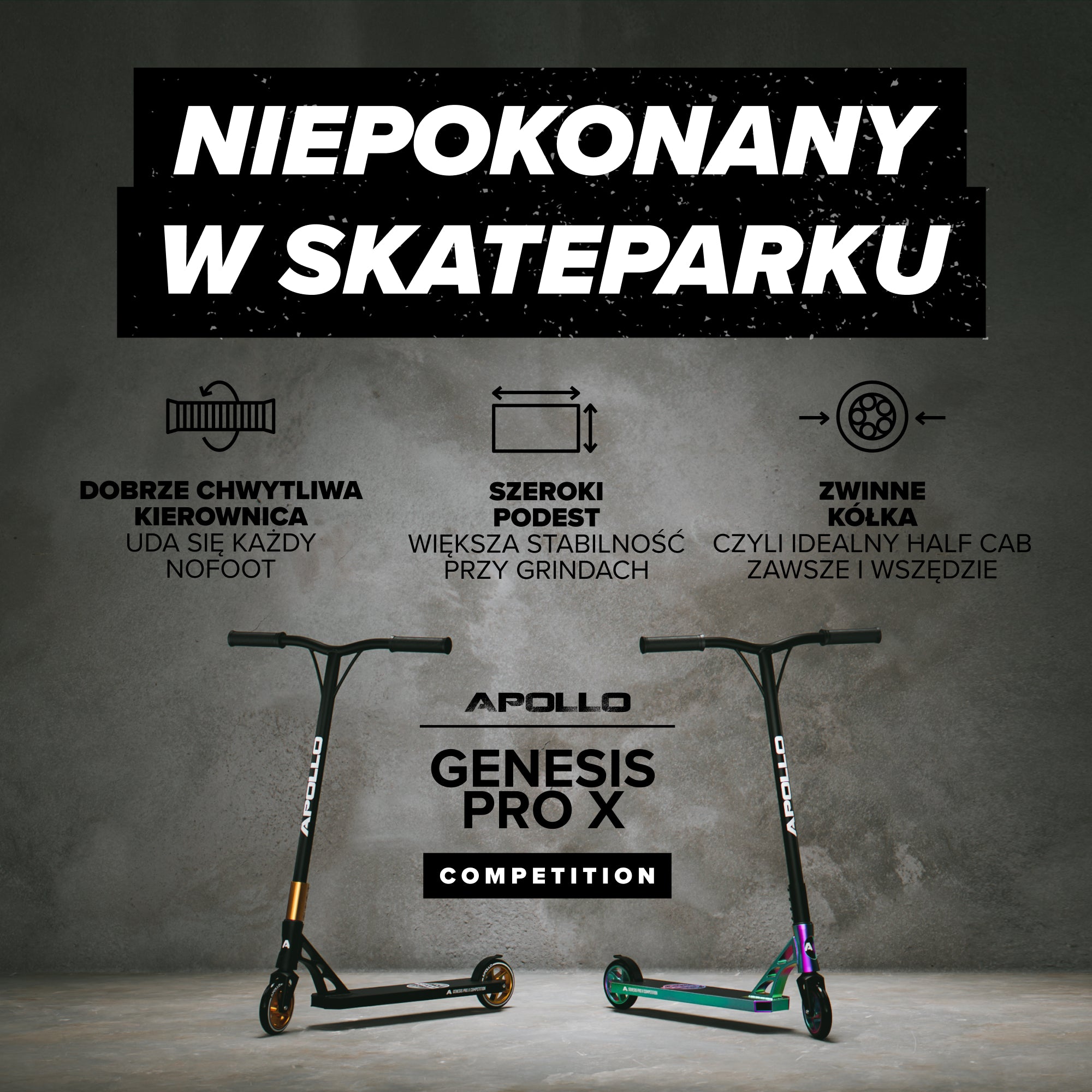 Apollo - Hulajnoga high-end stunt "Genesis Pro X Competition" z łożyskami ABEC 9 - Czarny Złoty