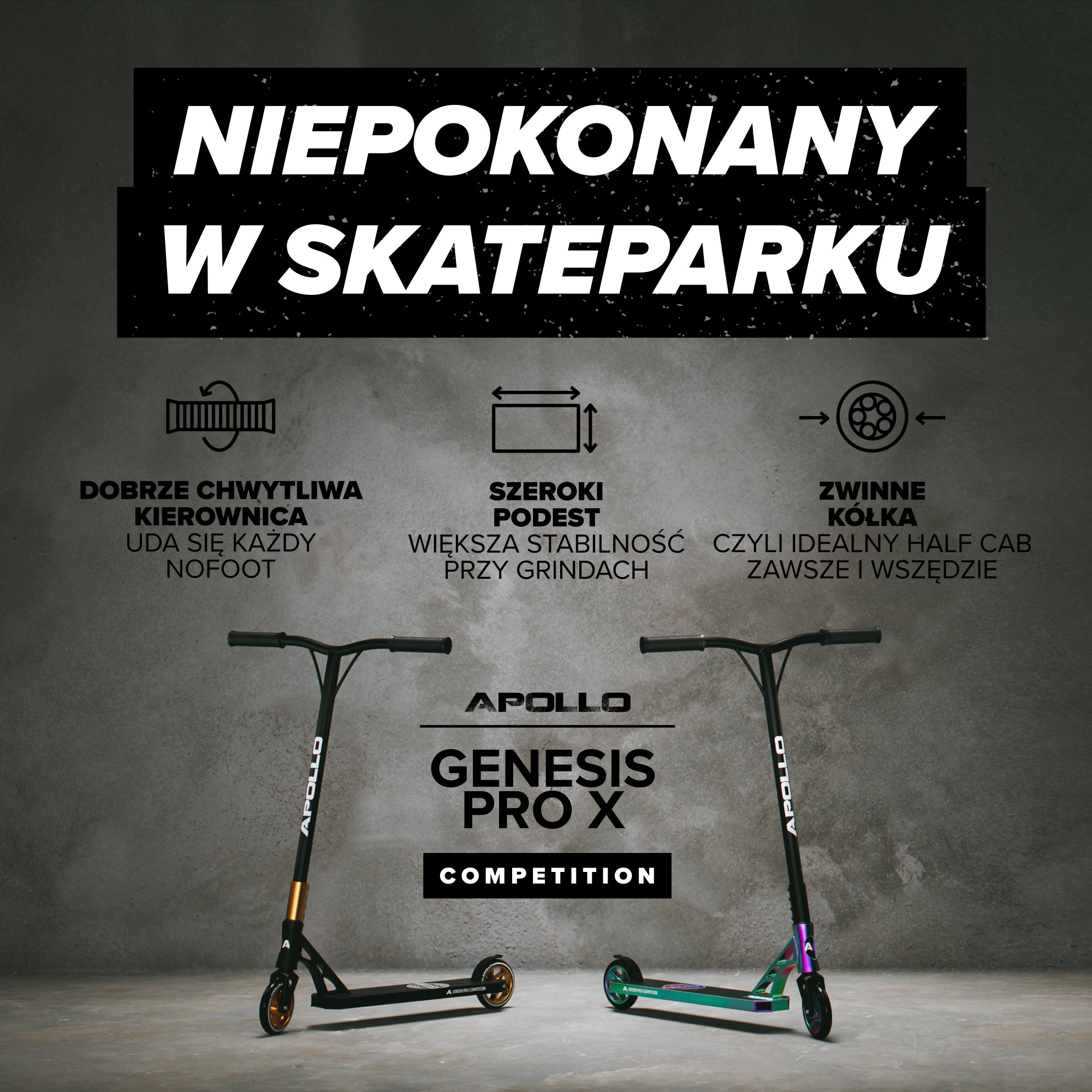 Apollo - Hulajnoga high-end stunt "Genesis Pro X Competition" z łożyskami ABEC 9 - Tęczowy