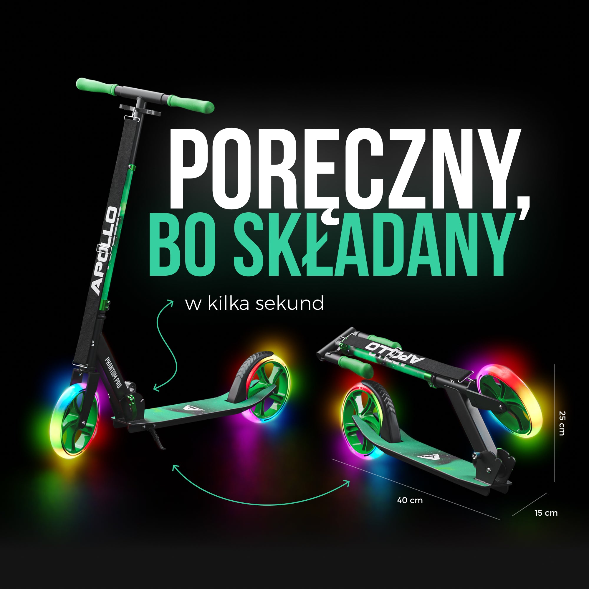 Apollo - Składana hulajnoga miejska dla dzieci „Phantom” z regulowaną wysokością kierownicy - Meteor