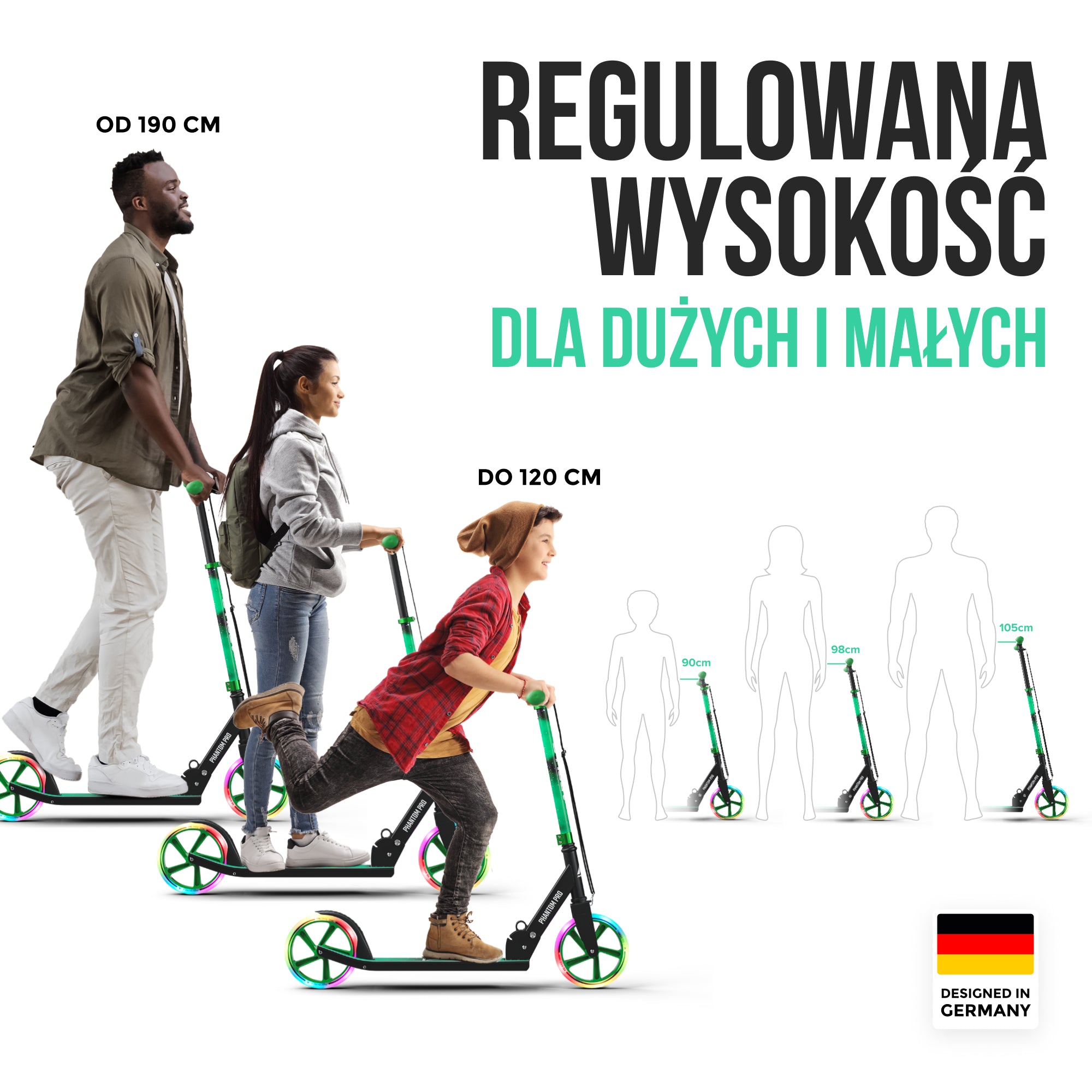 Apollo - Składana hulajnoga miejska dla dzieci „Phantom” z regulowaną wysokością kierownicy - Meteor