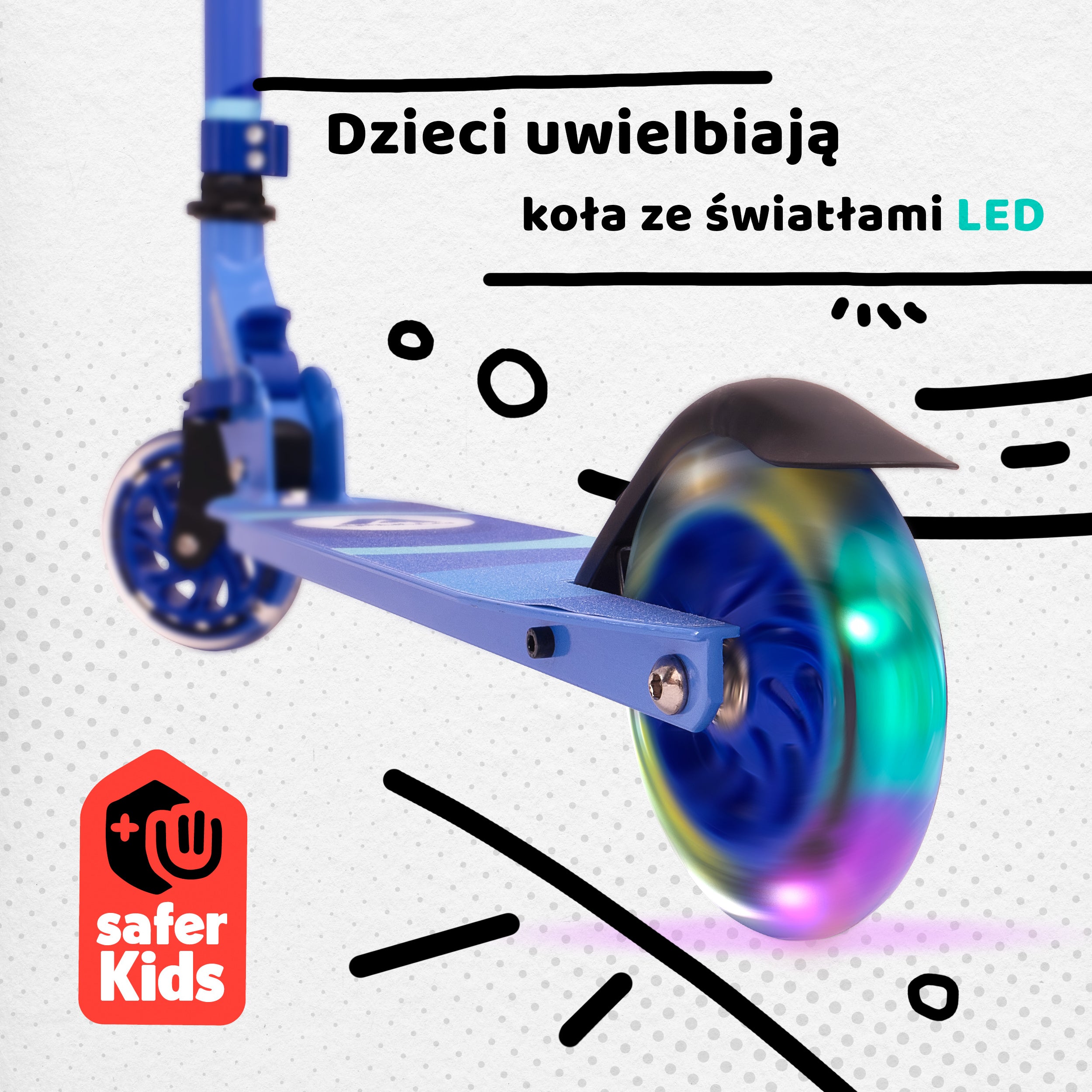 Apollo - Hulajnoga miejska„Moonracer” LED dla dzieci z amortyzacją - Niebieski