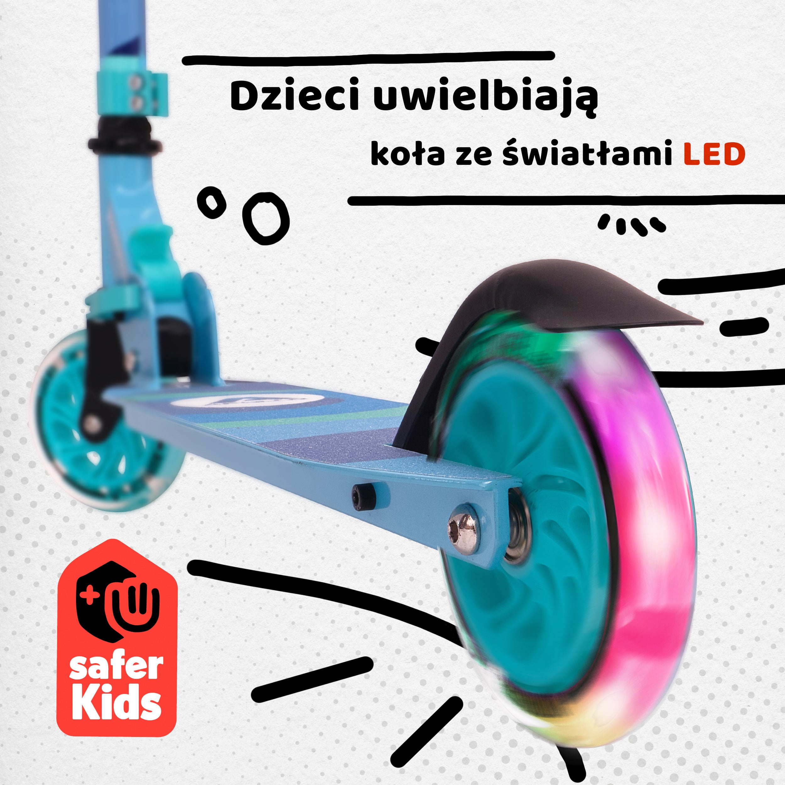 Apollo - Hulajnoga miejska„Moonracer” LED dla dzieci z amortyzacją - Jasnoniebieski