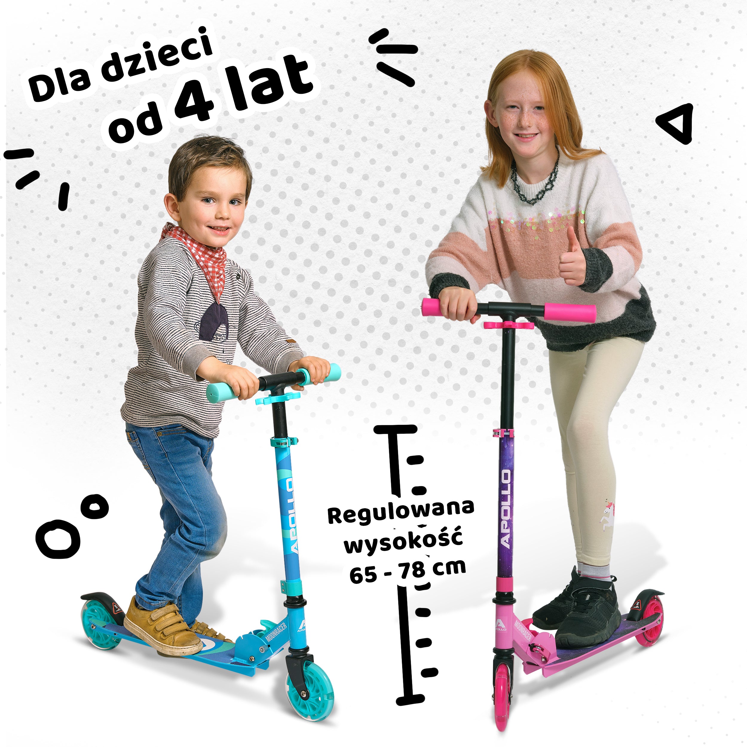 Apollo - Hulajnoga miejska„Moonracer” LED dla dzieci z amortyzacją - Jasnoniebieski