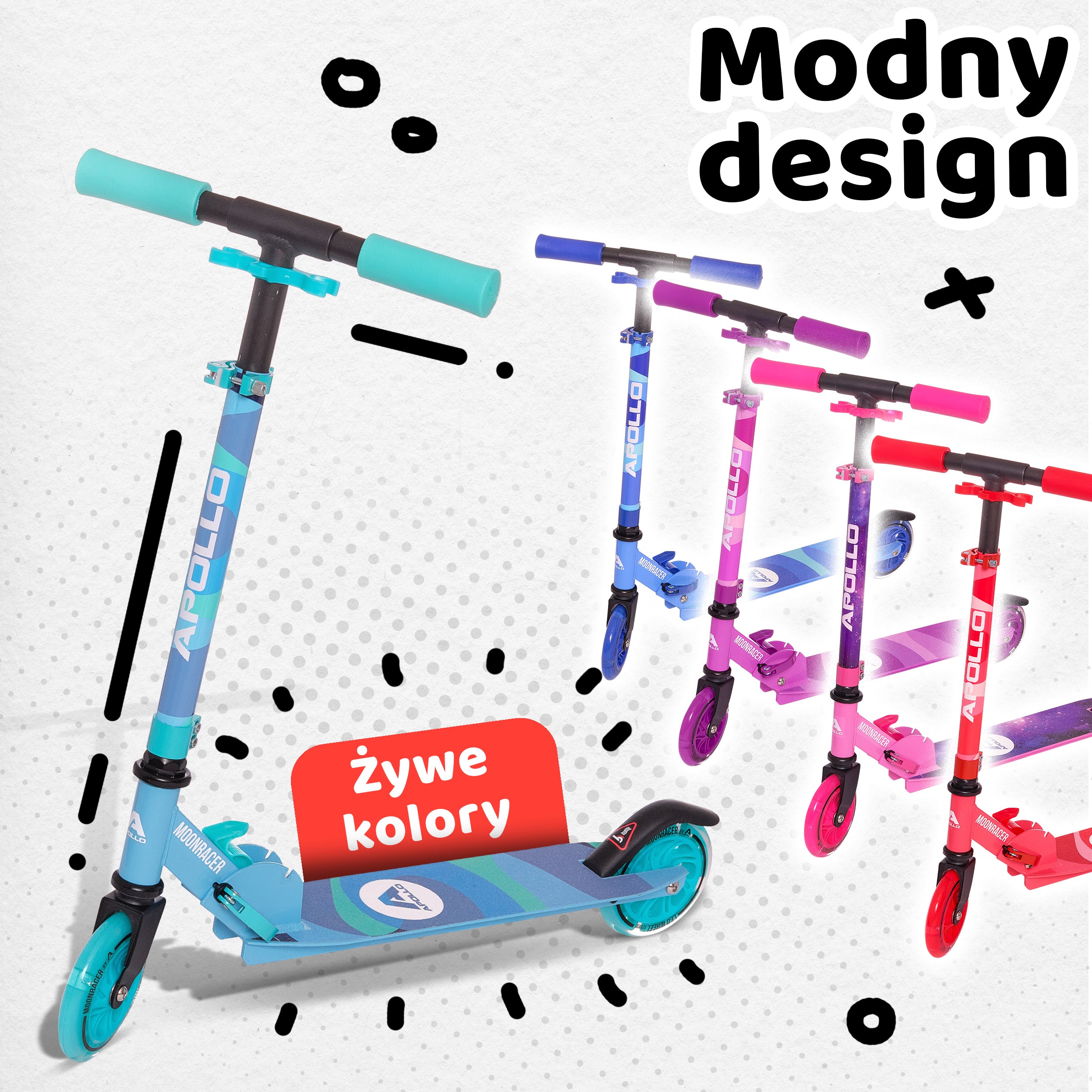 Apollo - Hulajnoga miejska„Moonracer” LED dla dzieci z amortyzacją - Jasnoniebieski