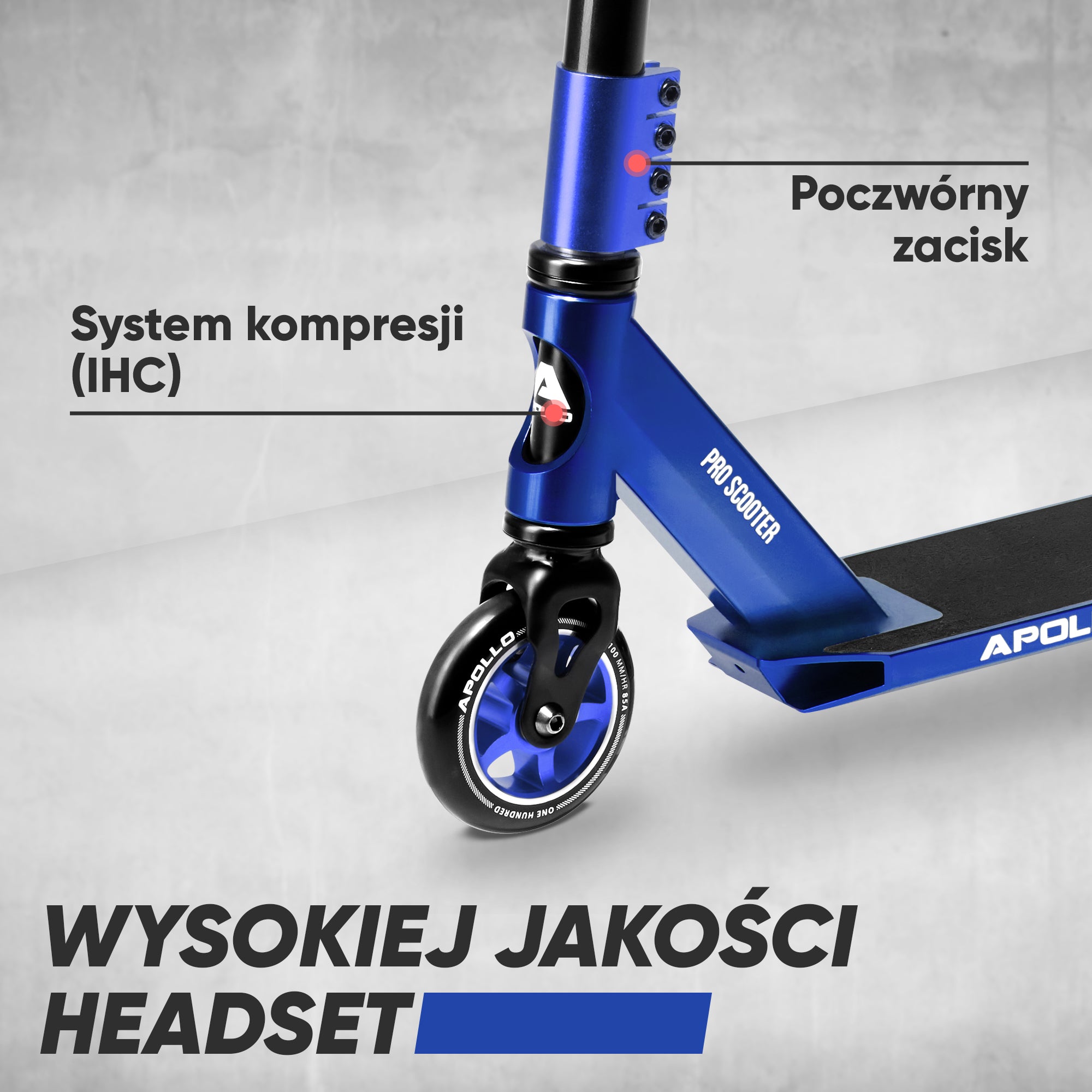 Apollo - Hulajnoga stunt "Star Pro" wysokiej jakości anodowana profesjonalna hulajnoga stunt - Niebieski