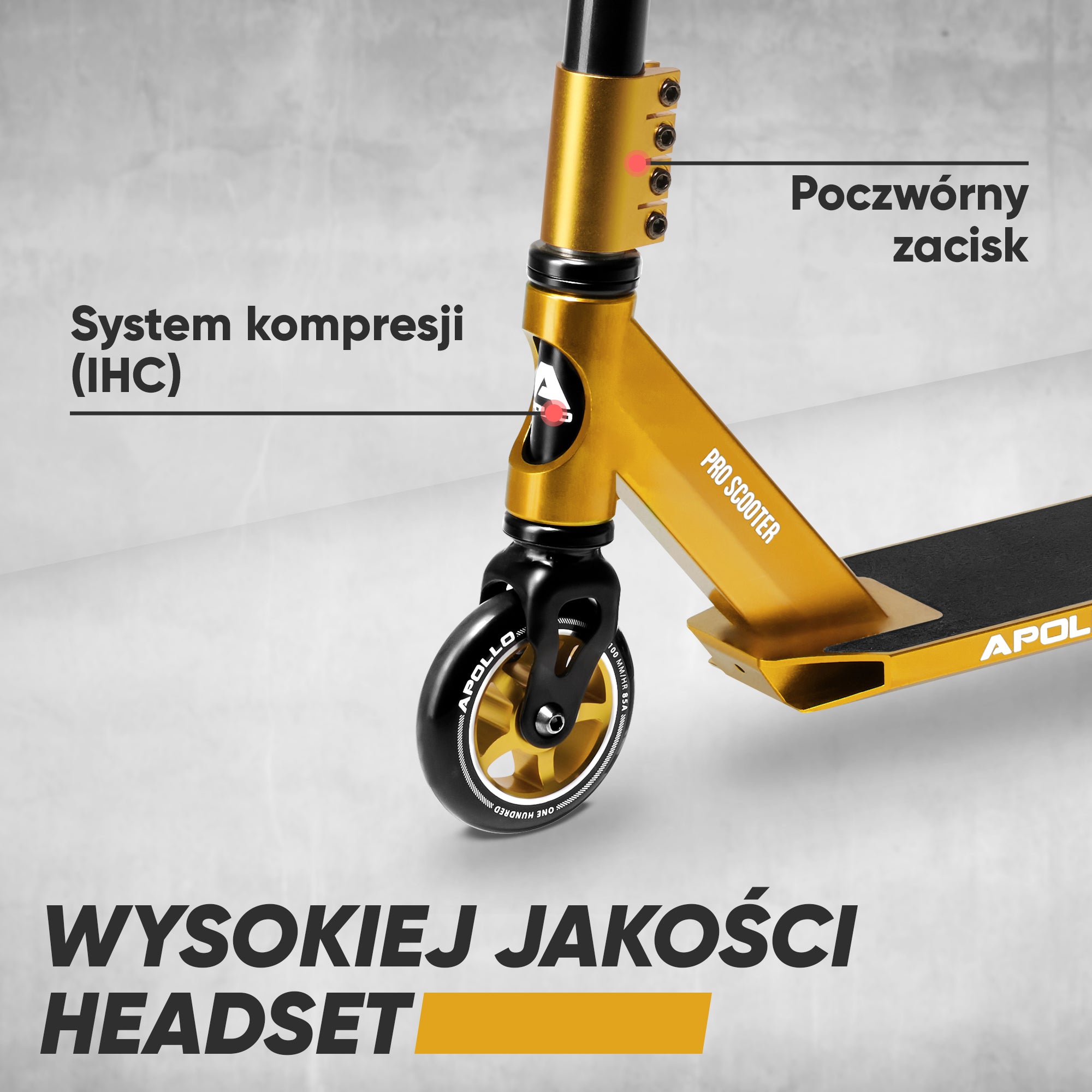 Apollo - Hulajnoga stunt "Star Pro" wysokiej jakości anodowana profesjonalna hulajnoga stunt - Złoty