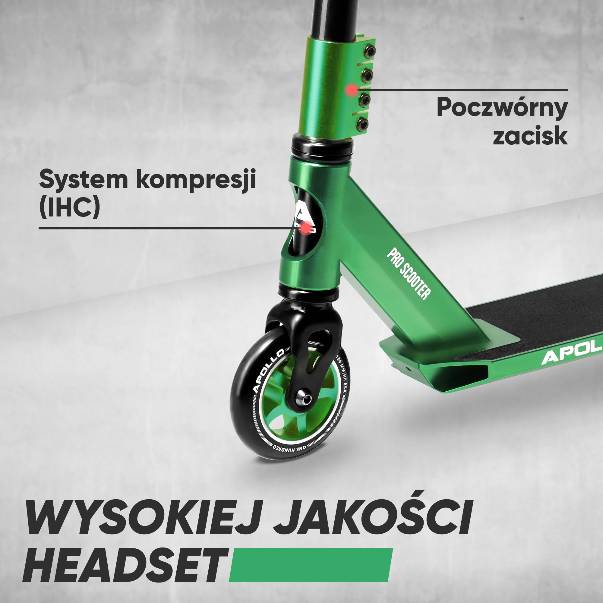 Apollo - Hulajnoga stunt "Star Pro" wysokiej jakości anodowana profesjonalna hulajnoga stunt - Zielony