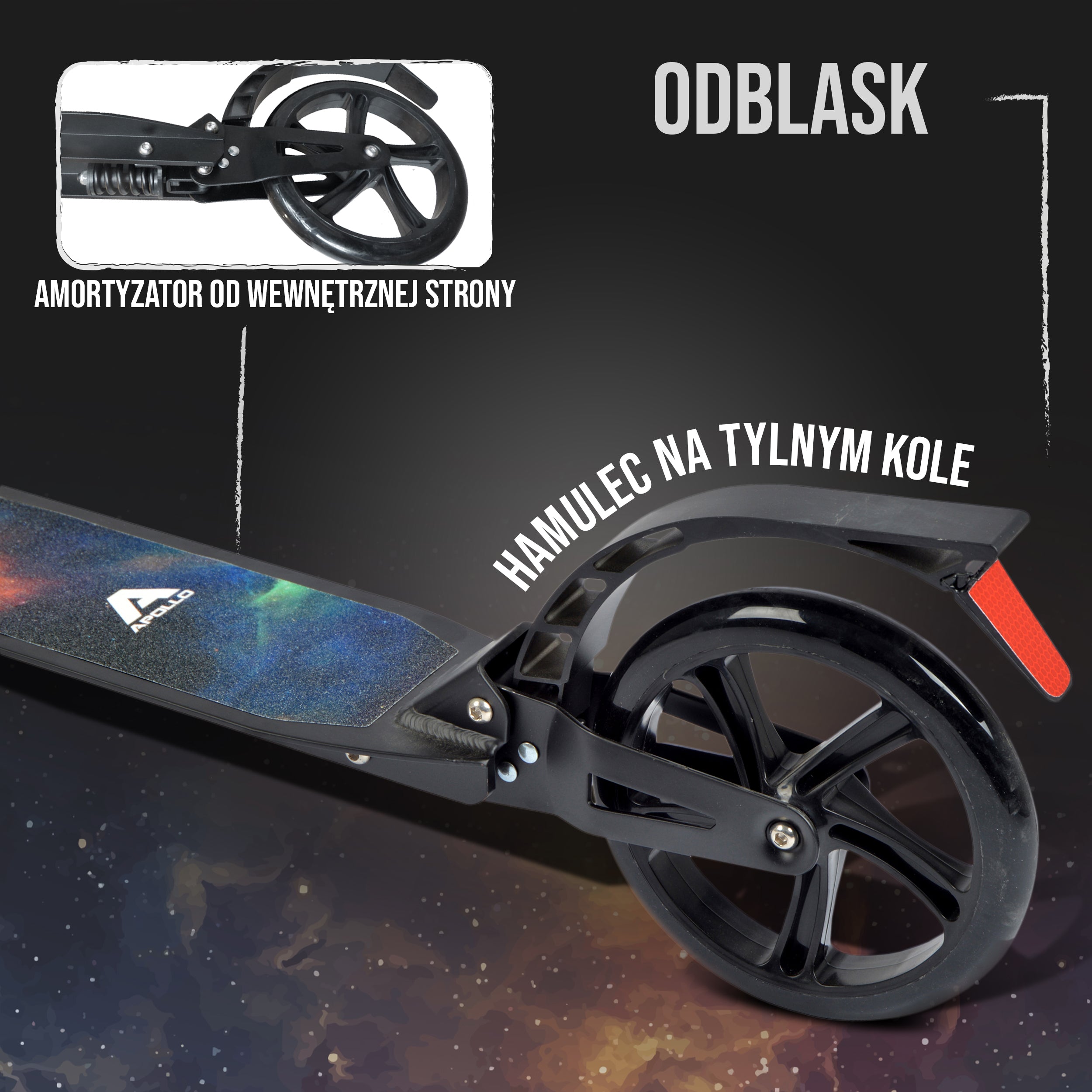 Apollo - Składana i regulowana hulajnoga miejska „Spectre” - Luksusowy Cityroller z podwójnym zawieszeniem - Galaxy