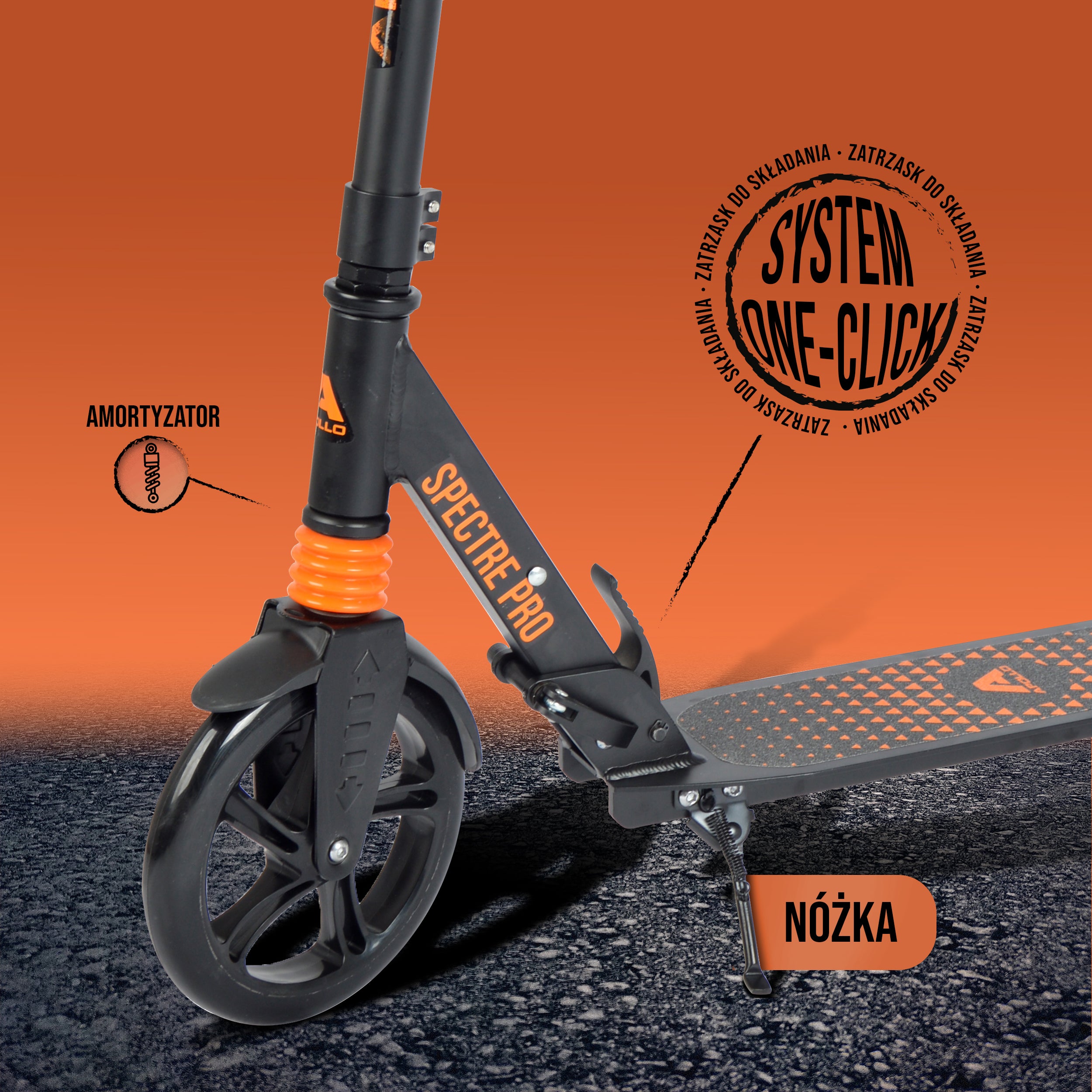 Apollo - Składana i regulowana hulajnoga miejska „Spectre” - Luksusowy Cityroller z podwójnym zawieszeniem - Pomarańczowy