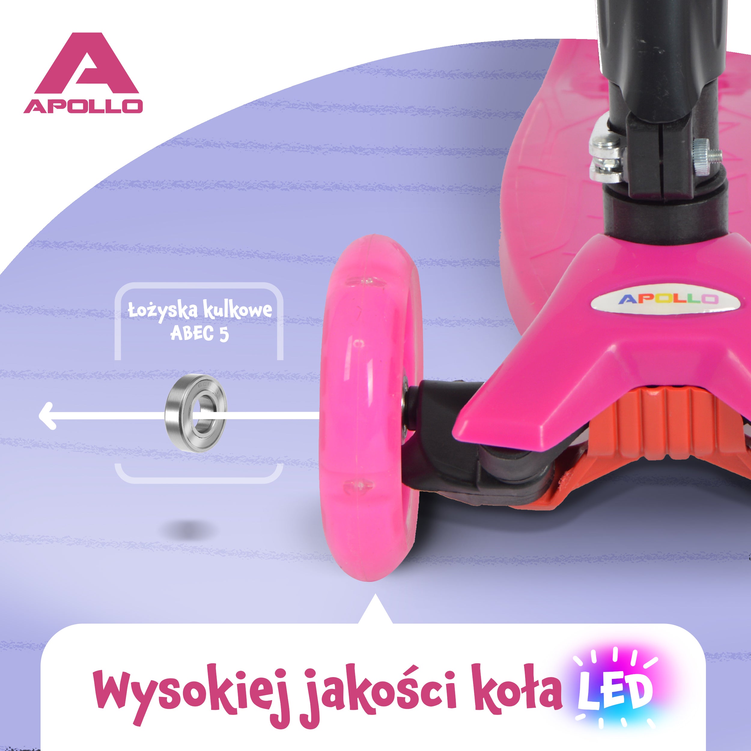 Apollo - Hulajnoga dla dzieci Apollo LED - w różnych kolorach - Różowy