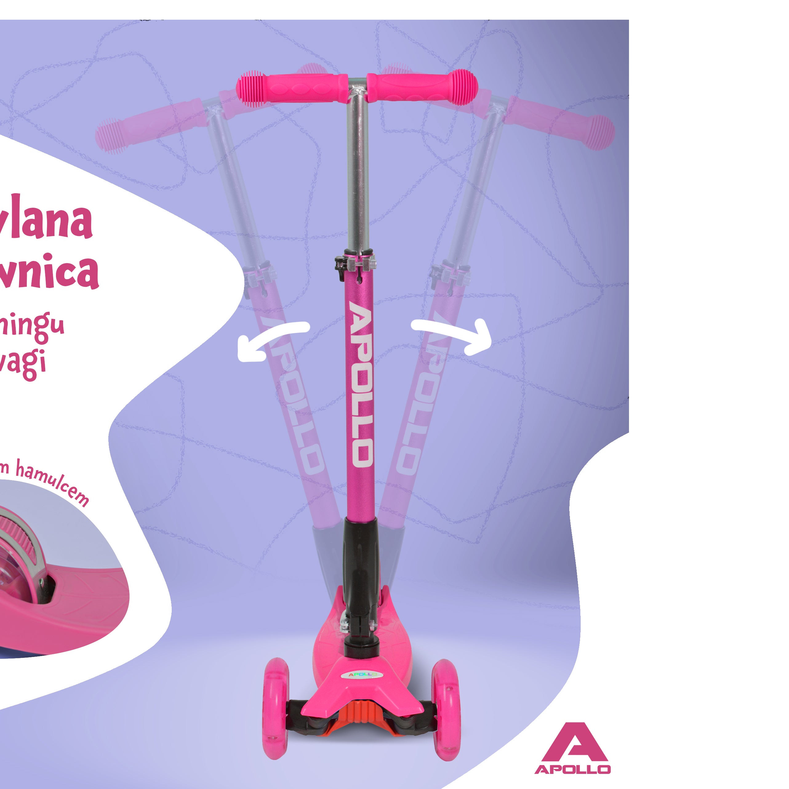 Apollo - Hulajnoga dla dzieci Apollo LED - w różnych kolorach - Różowy