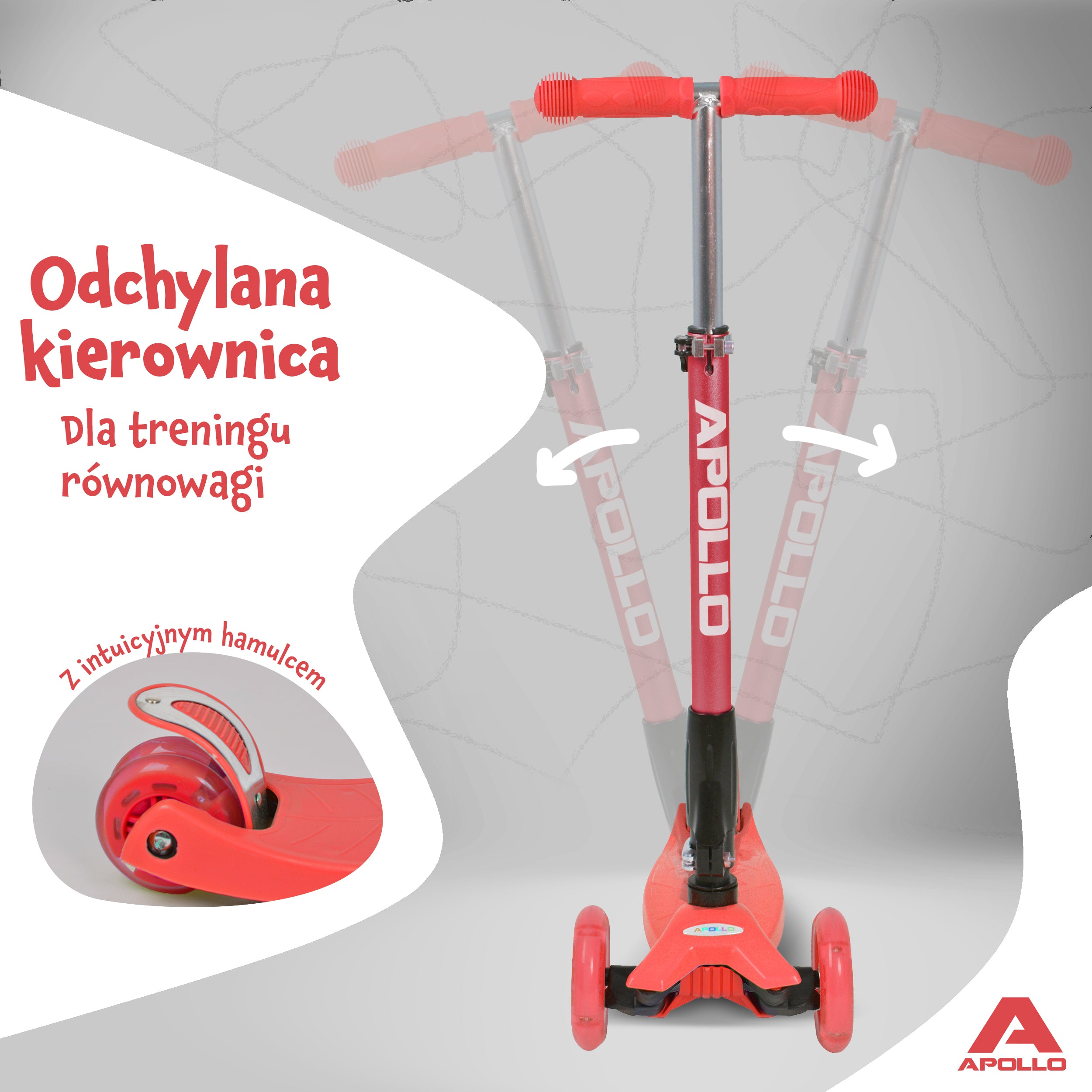 Apollo - Hulajnoga dla dzieci Apollo LED - w różnych kolorach - Czerwony
