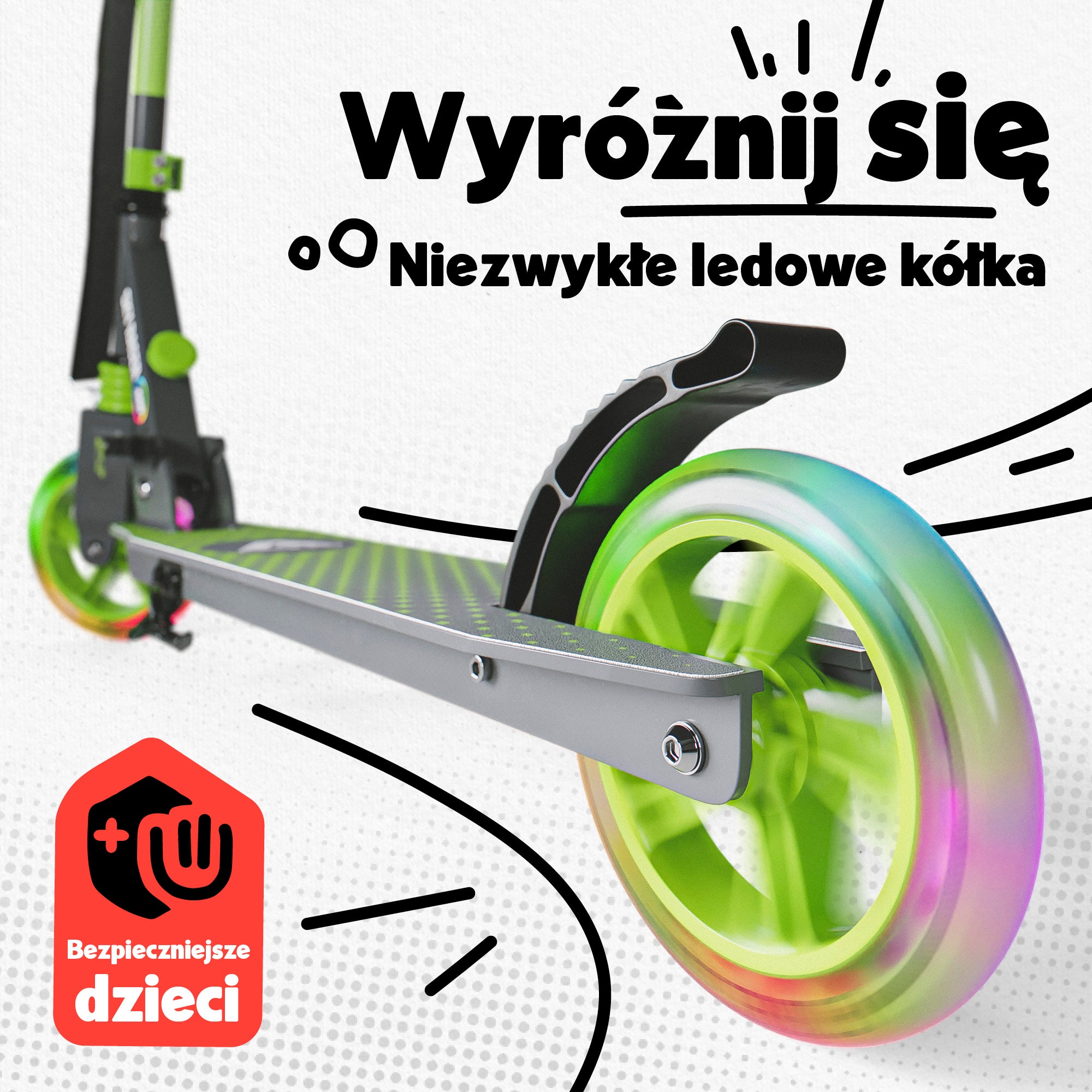 Apollo - Hulajnoga miejska z amortyzacją „Skyracer” składana, z regulowaną wysokością kierownicy koła 145mm - Zielony Szary