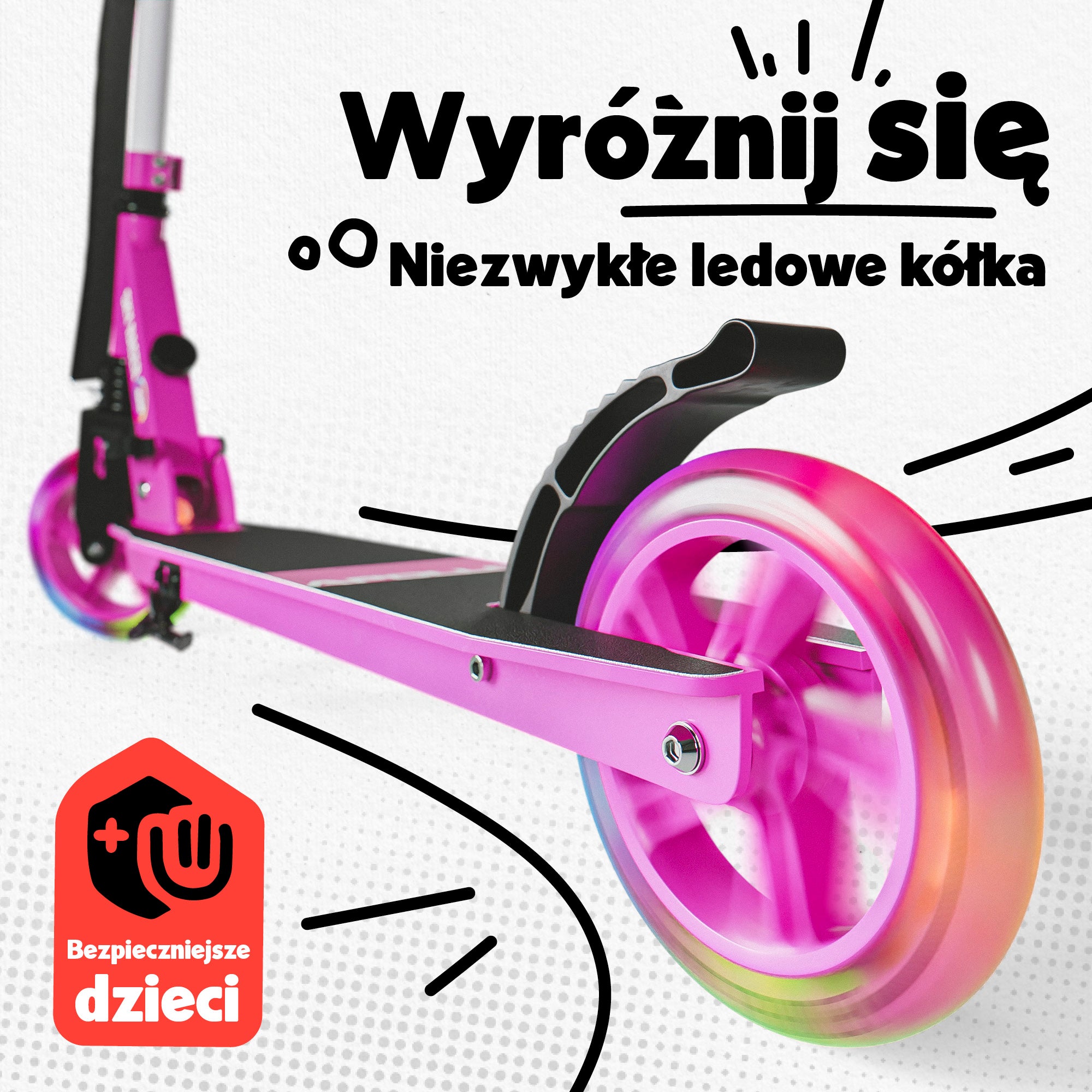 Apollo - Hulajnoga miejska z amortyzacją „Skyracer” składana, z regulowaną wysokością kierownicy koła 145mm - Różowy Biały