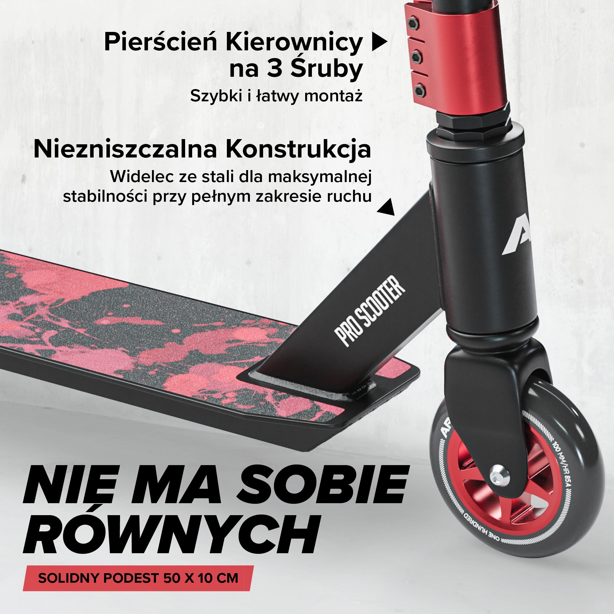 Apollo - Hulajnoga stunt „Genius Pro" - wytrzymała hulajnoga dla dzieci z łożyskami ABEC 9 - Czerwony