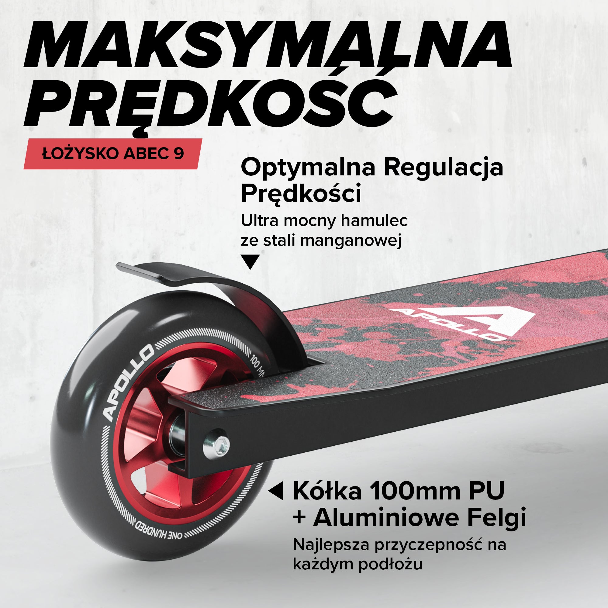 Apollo - Hulajnoga stunt „Genius Pro" - wytrzymała hulajnoga dla dzieci z łożyskami ABEC 9 - Czerwony