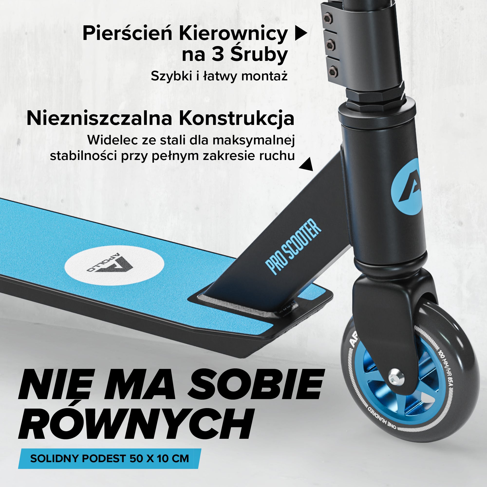 Apollo - Hulajnoga stunt „Genius Pro" - wytrzymała hulajnoga dla dzieci z łożyskami ABEC 9 - Czarny Niebieski