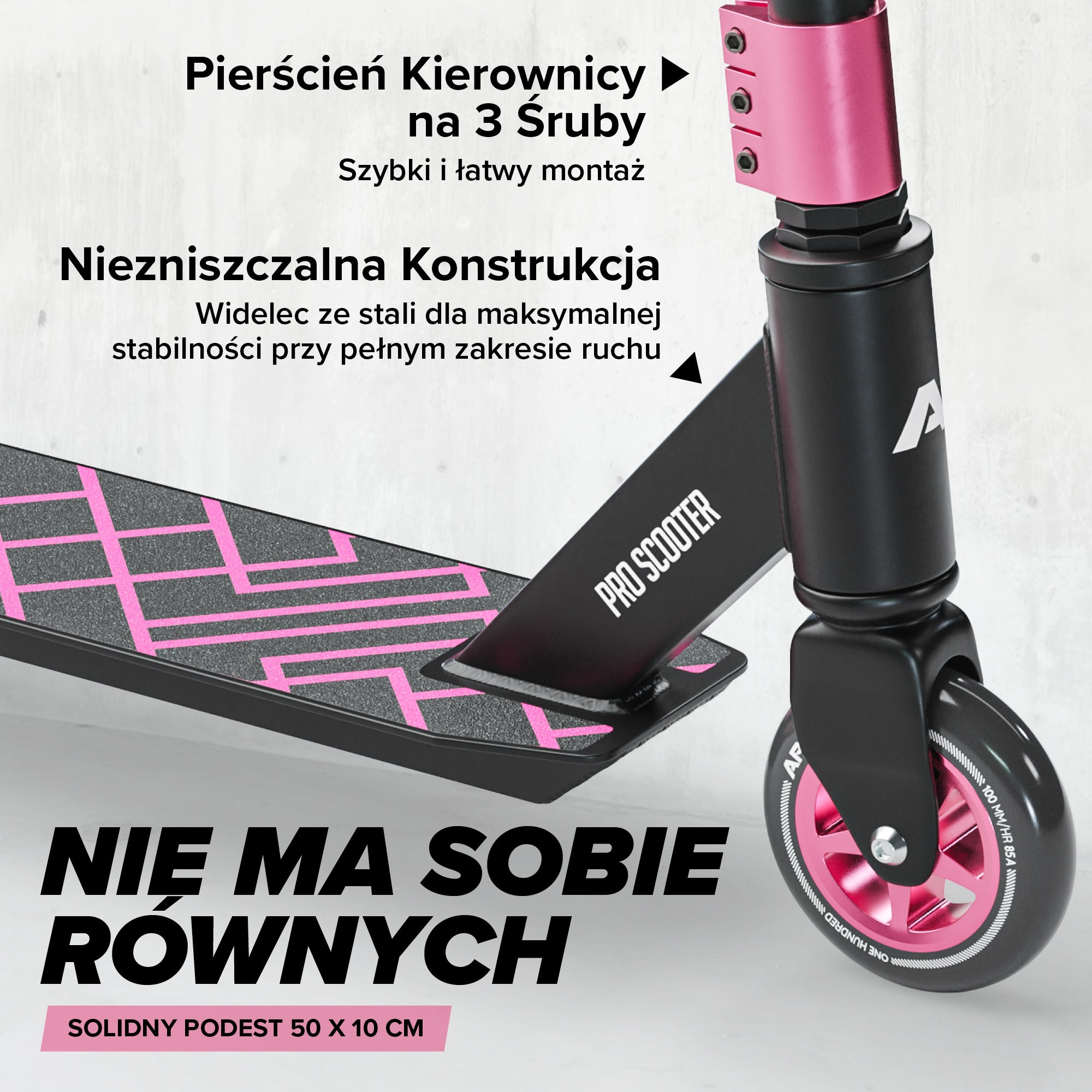 Apollo - Hulajnoga stunt „Genius Pro" - wytrzymała hulajnoga dla dzieci z łożyskami ABEC 9 - Czarny Różowy