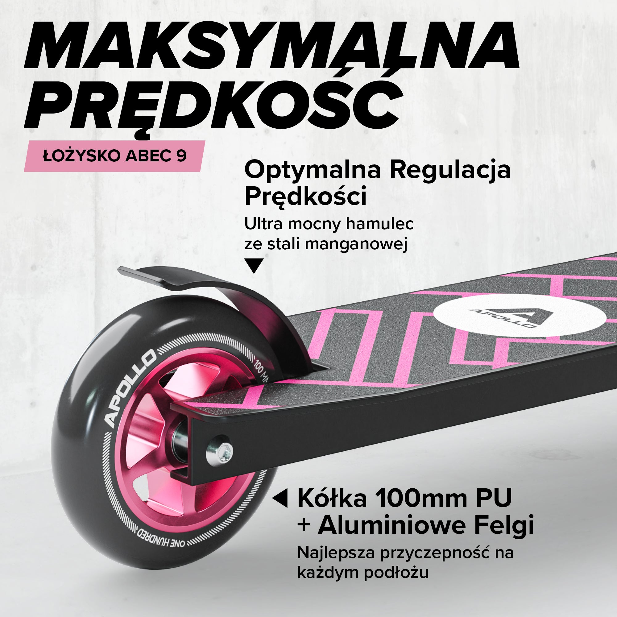 Apollo - Hulajnoga stunt „Genius Pro" - wytrzymała hulajnoga dla dzieci z łożyskami ABEC 9 - Czarny Różowy