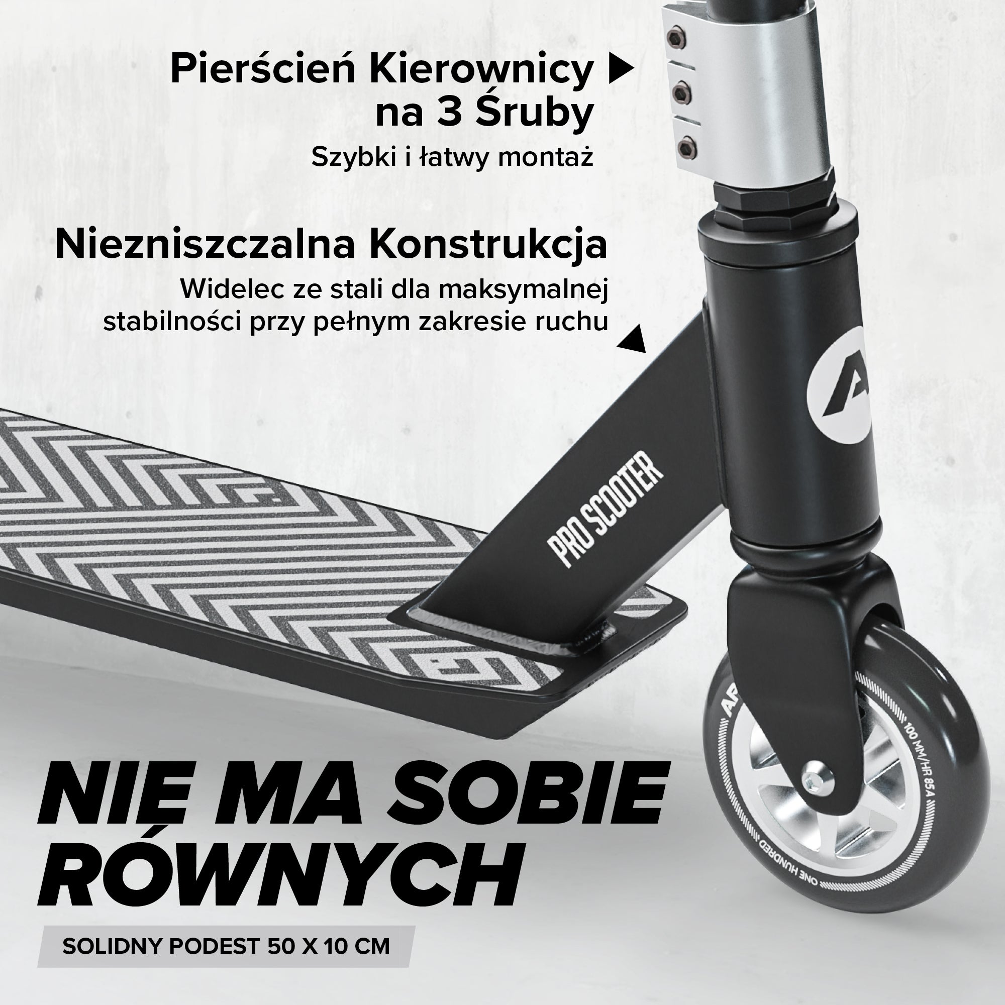 Apollo - Hulajnoga stunt „Genius Pro" - wytrzymała hulajnoga dla dzieci z łożyskami ABEC 9 - Czarny Srebrny