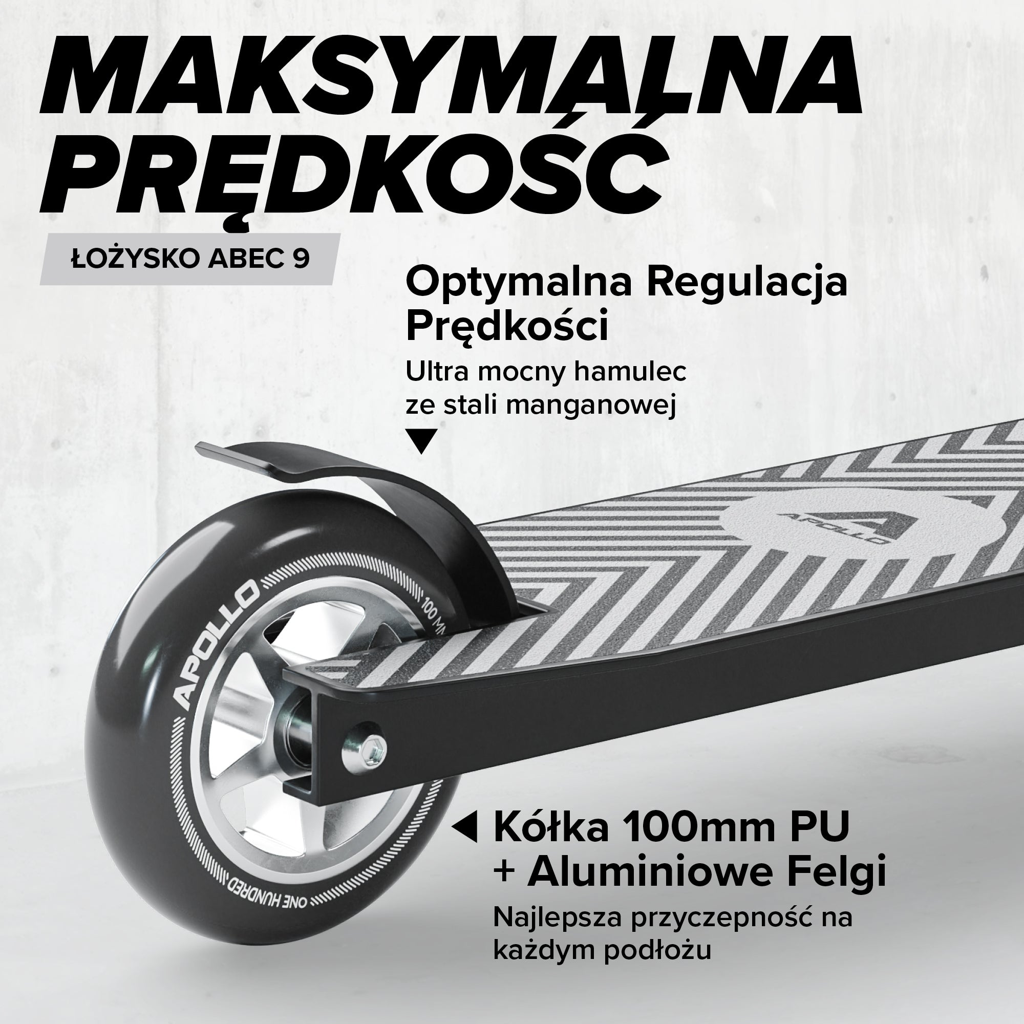 Apollo - Hulajnoga stunt „Genius Pro" - wytrzymała hulajnoga dla dzieci z łożyskami ABEC 9 - Czarny Srebrny