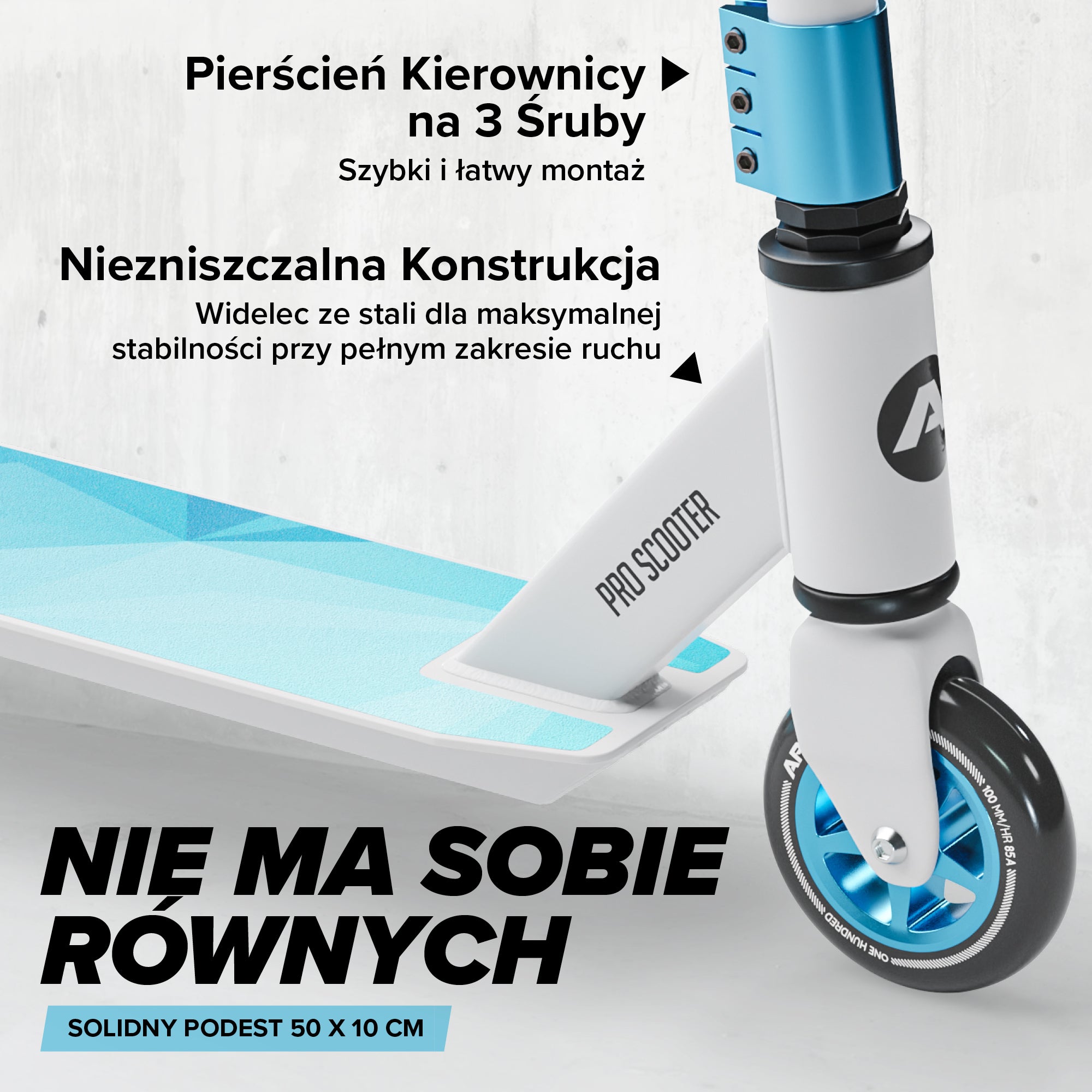 Apollo - Hulajnoga stunt „Genius Pro" - wytrzymała hulajnoga dla dzieci z łożyskami ABEC 9 - Biały Niebieski