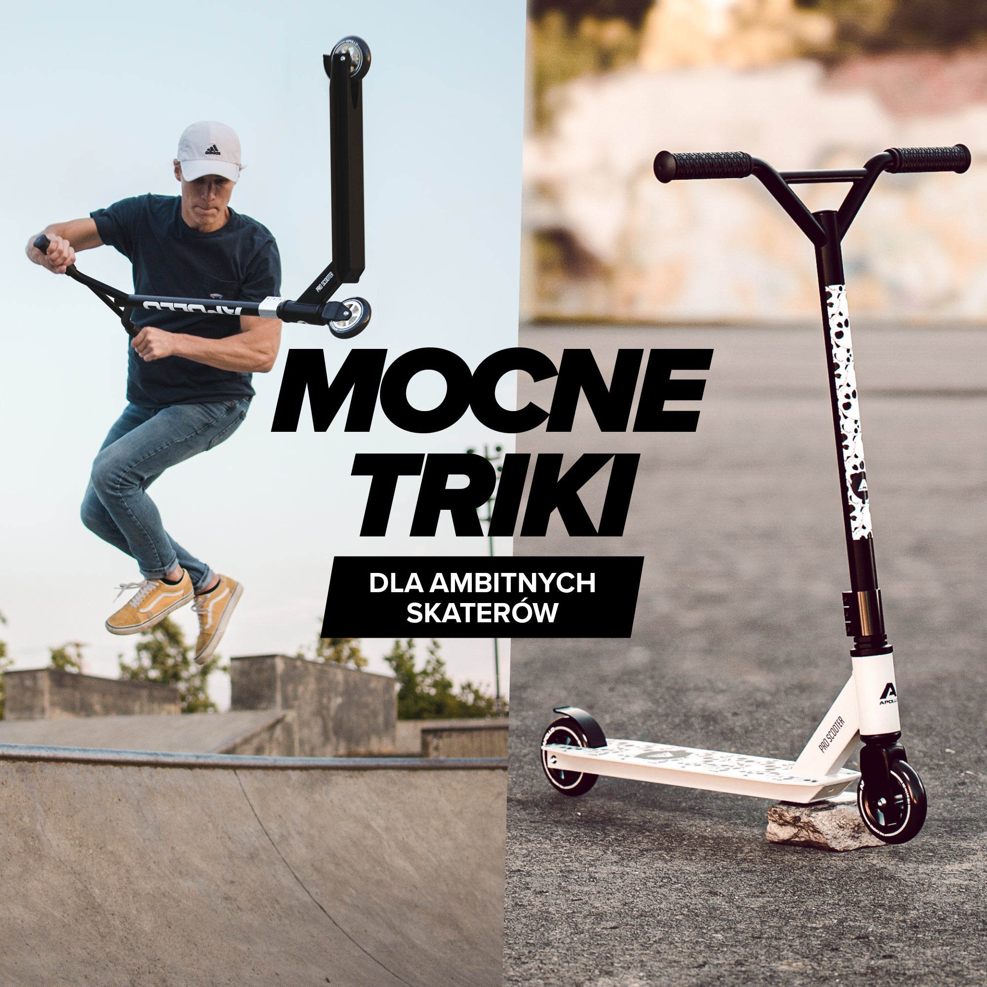 Apollo - Hulajnoga stunt „Genius Pro" - wytrzymała hulajnoga dla dzieci z łożyskami ABEC 9 - Biały w czaszki