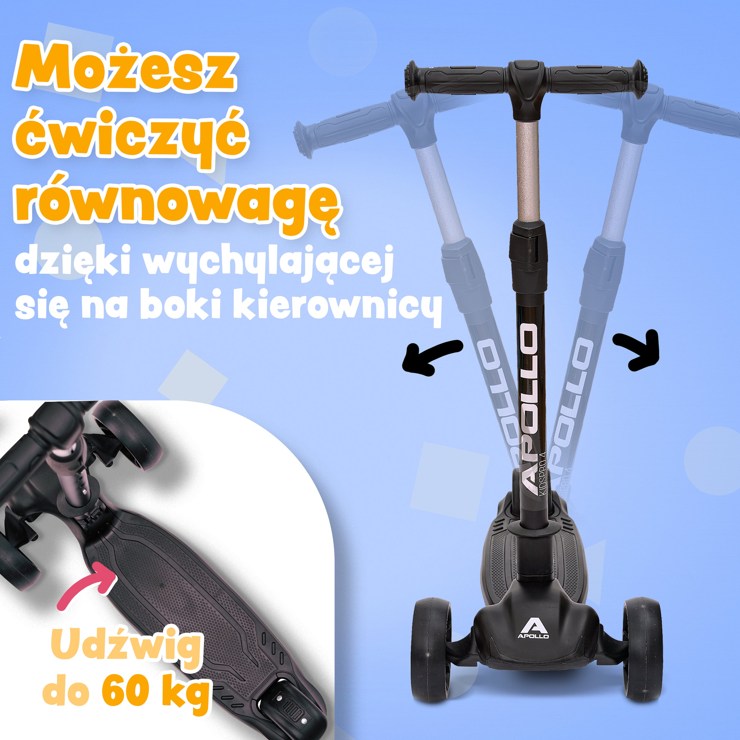 Apollo - Hulajnoga dla dzieci "KidsPro4" składana hulajnoga LED - Czarny