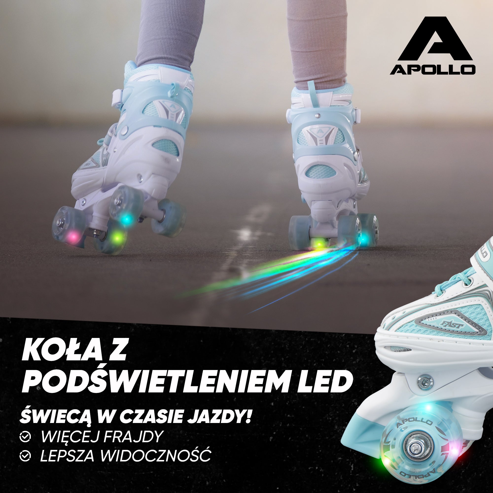 Apollo - Super Quad regulowane wrotki dla dzieci - biały/miętowy - L (39-42)