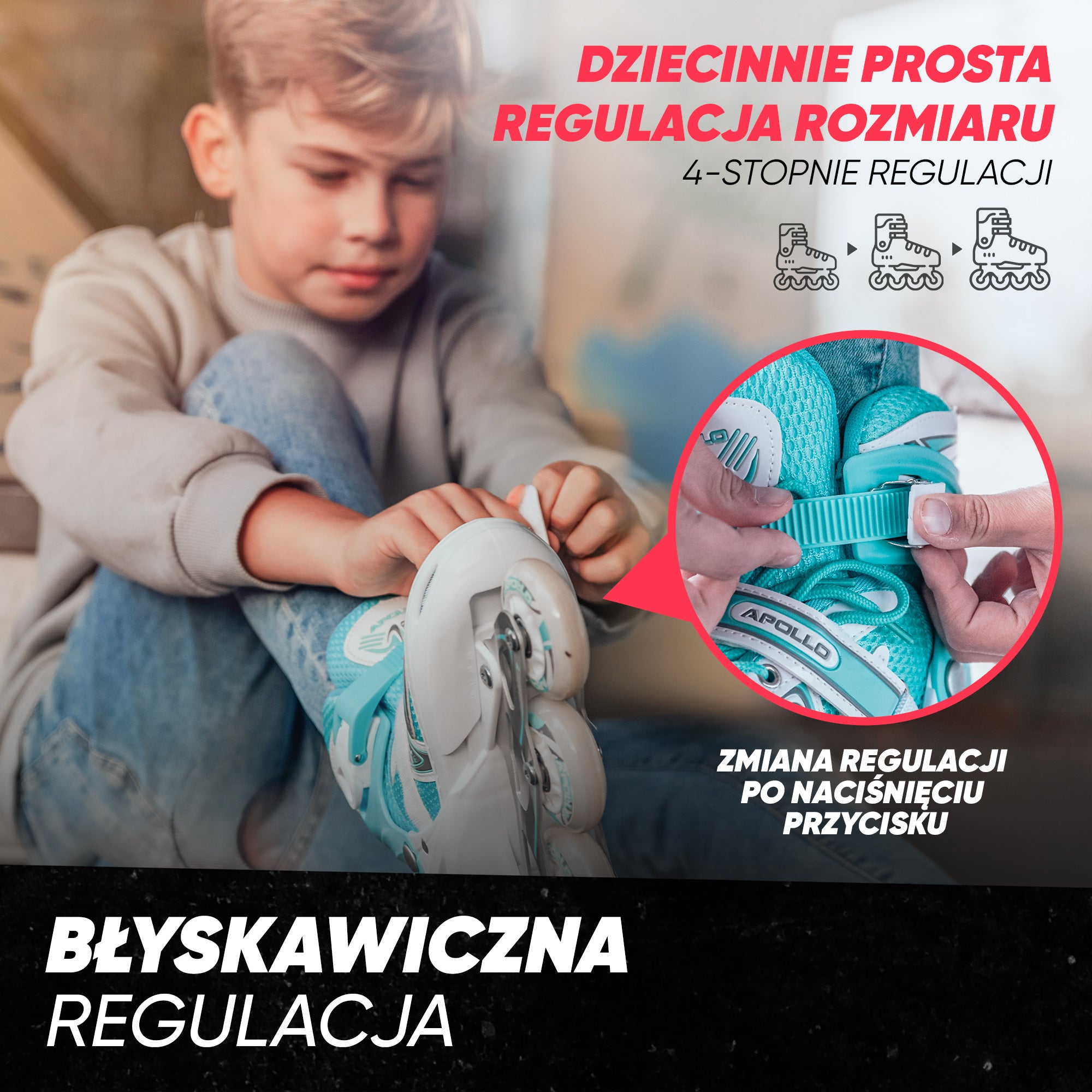 Apollo - Super Blade - Regulowane rolki - biały/turkusowy - L (39-42)