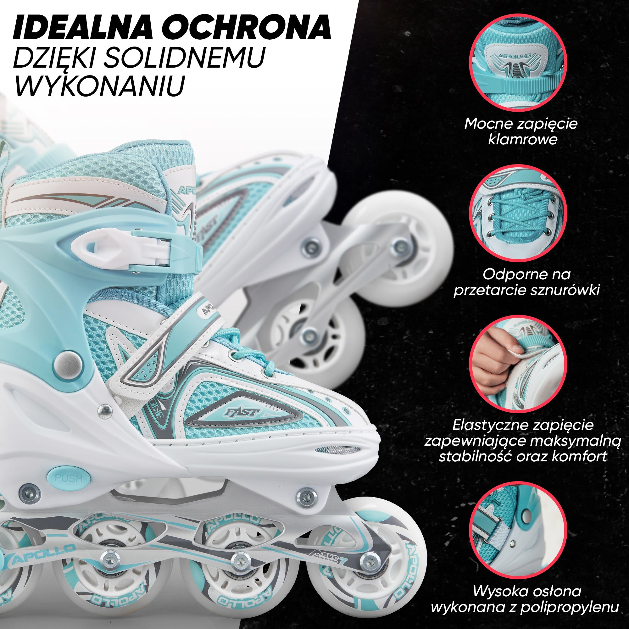 Apollo - Super Blade - Regulowane rolki - biały/turkusowy - L (39-42)