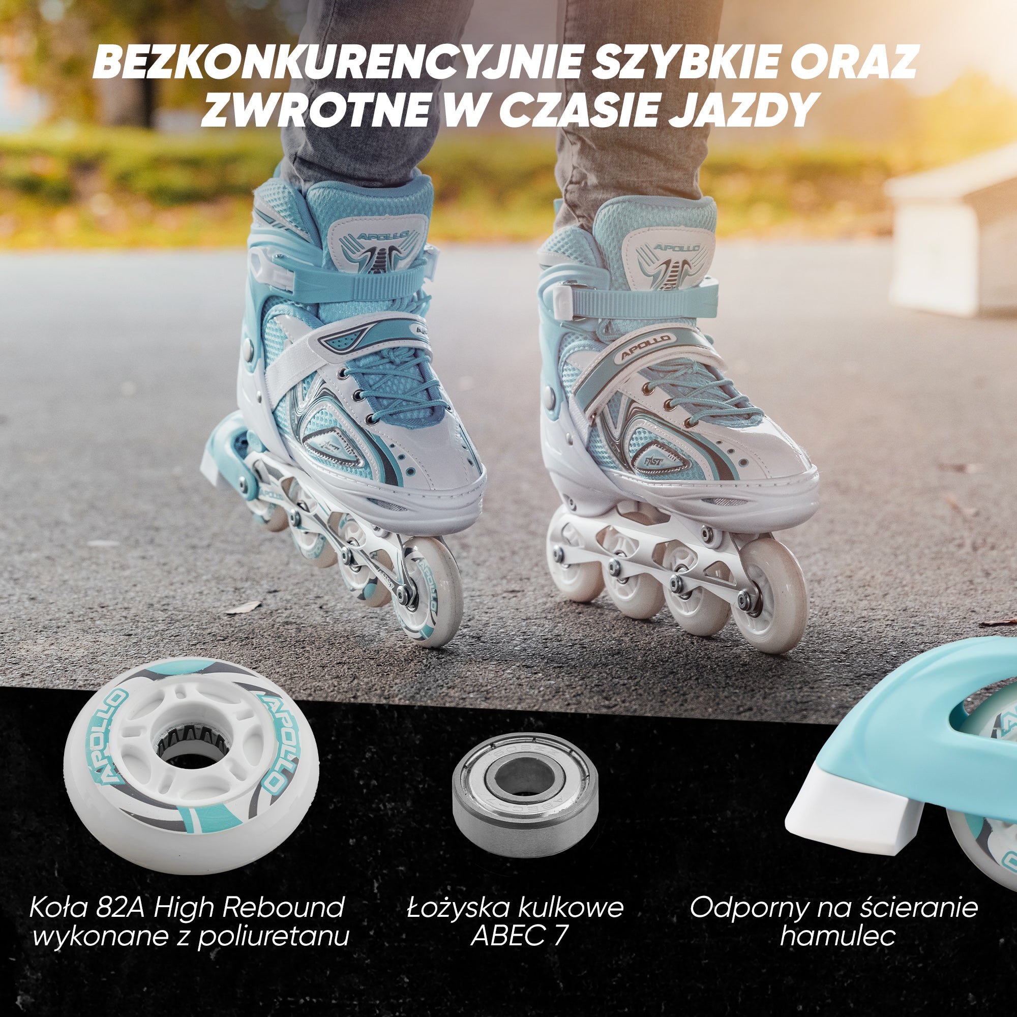 Apollo - Super Blade - Regulowane rolki - biały/turkusowy - L (39-42)