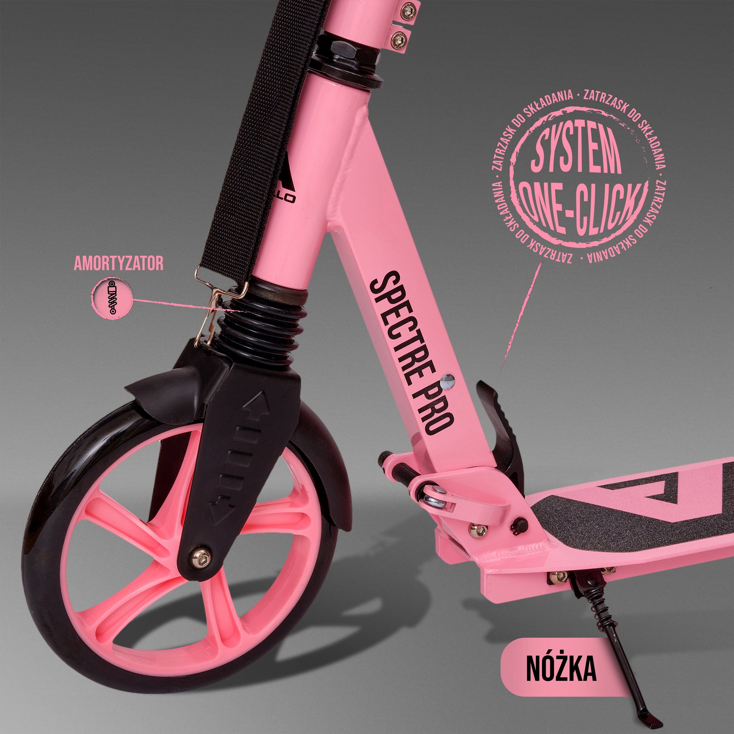 Apollo - Składana i regulowana hulajnoga miejska „Spectre” - Luksusowy Cityroller z podwójnym zawieszeniem - Czarny Różowy
