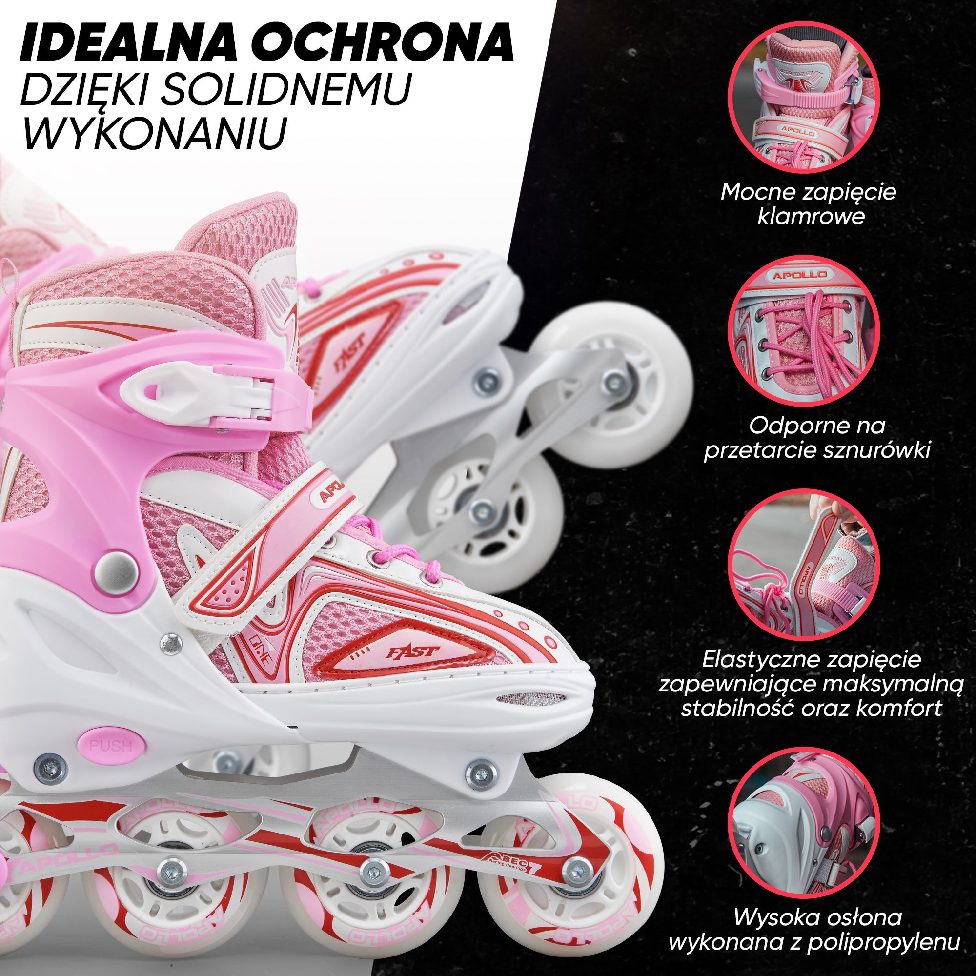 Apollo - Super Blade - Regulowane rolki - biały/różowy - L (39-42)