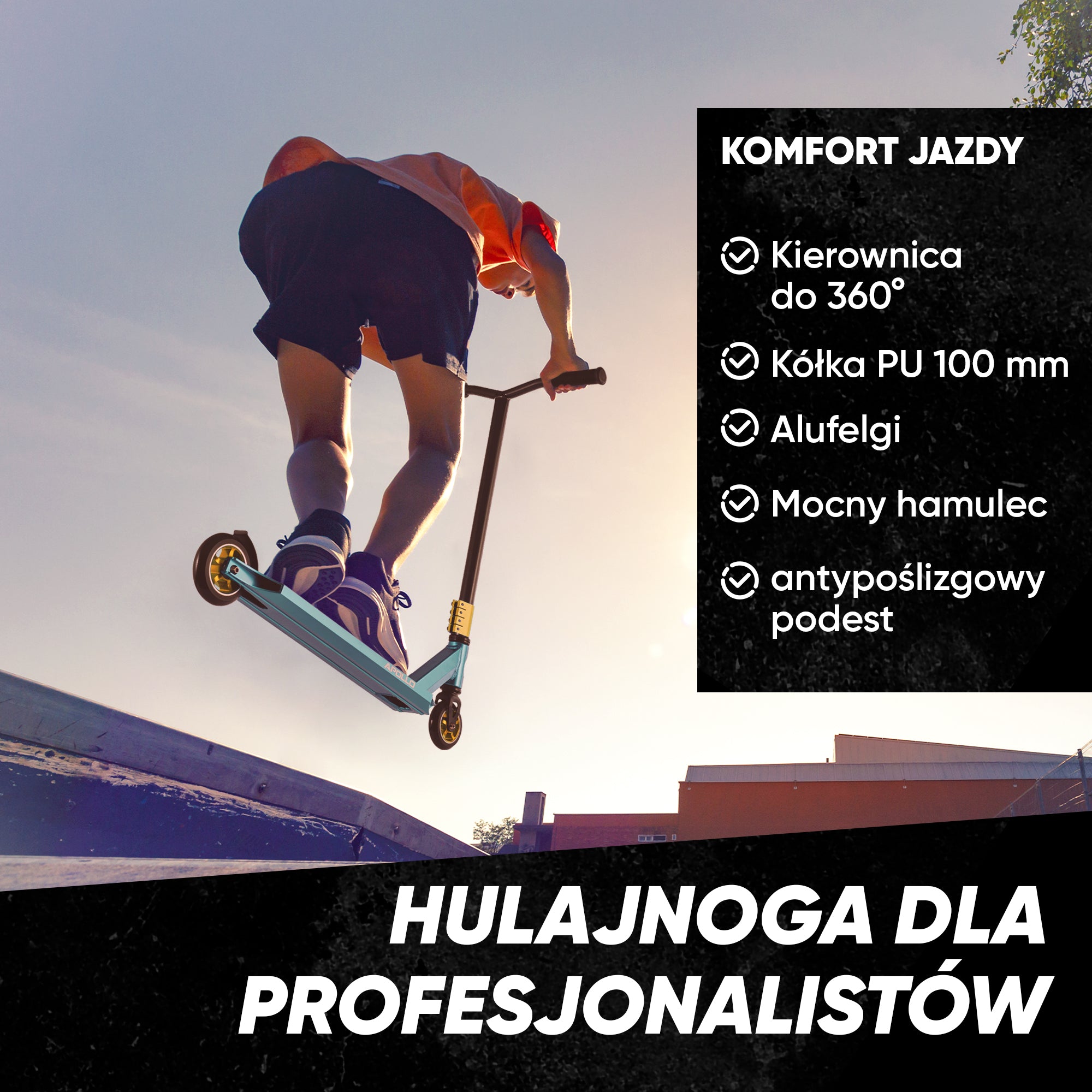 Apollo - Hulajnoga stunt "Star Pro" wysokiej jakości anodowana profesjonalna hulajnoga stunt - Czarny Miętowy Złoty