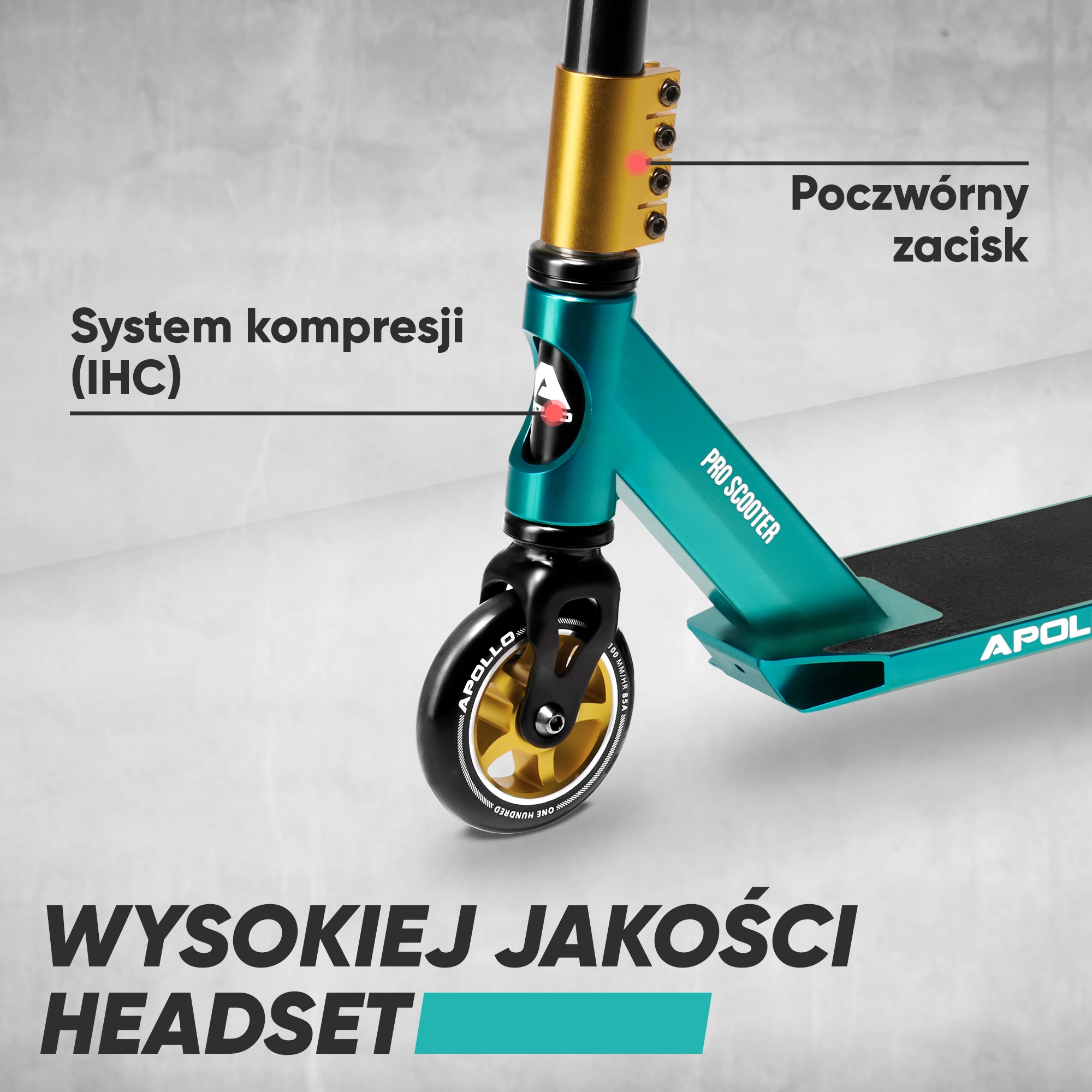 Apollo - Hulajnoga stunt "Star Pro" wysokiej jakości anodowana profesjonalna hulajnoga stunt - Czarny Miętowy Złoty