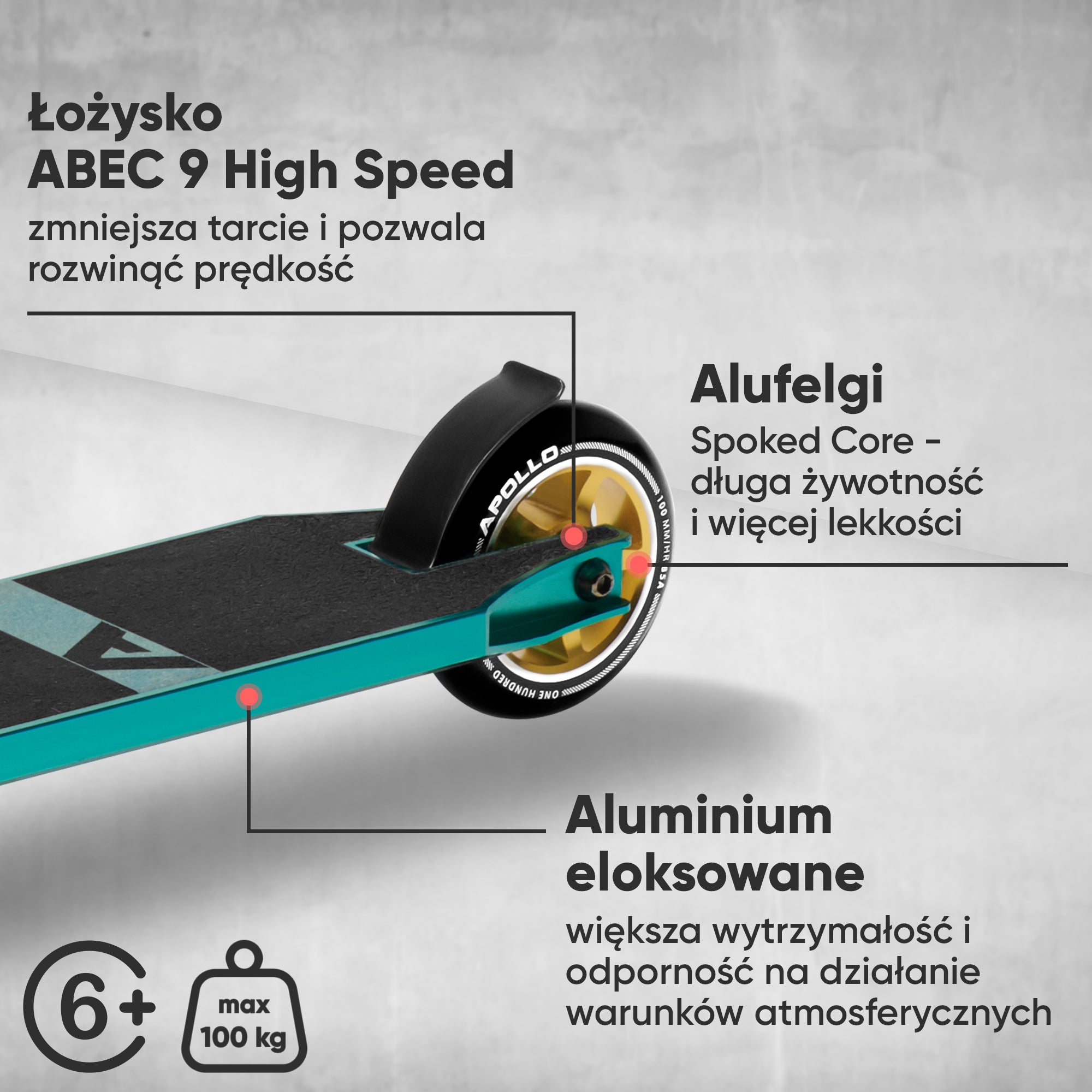 Apollo - Hulajnoga stunt "Star Pro" wysokiej jakości anodowana profesjonalna hulajnoga stunt - Czarny Miętowy Złoty