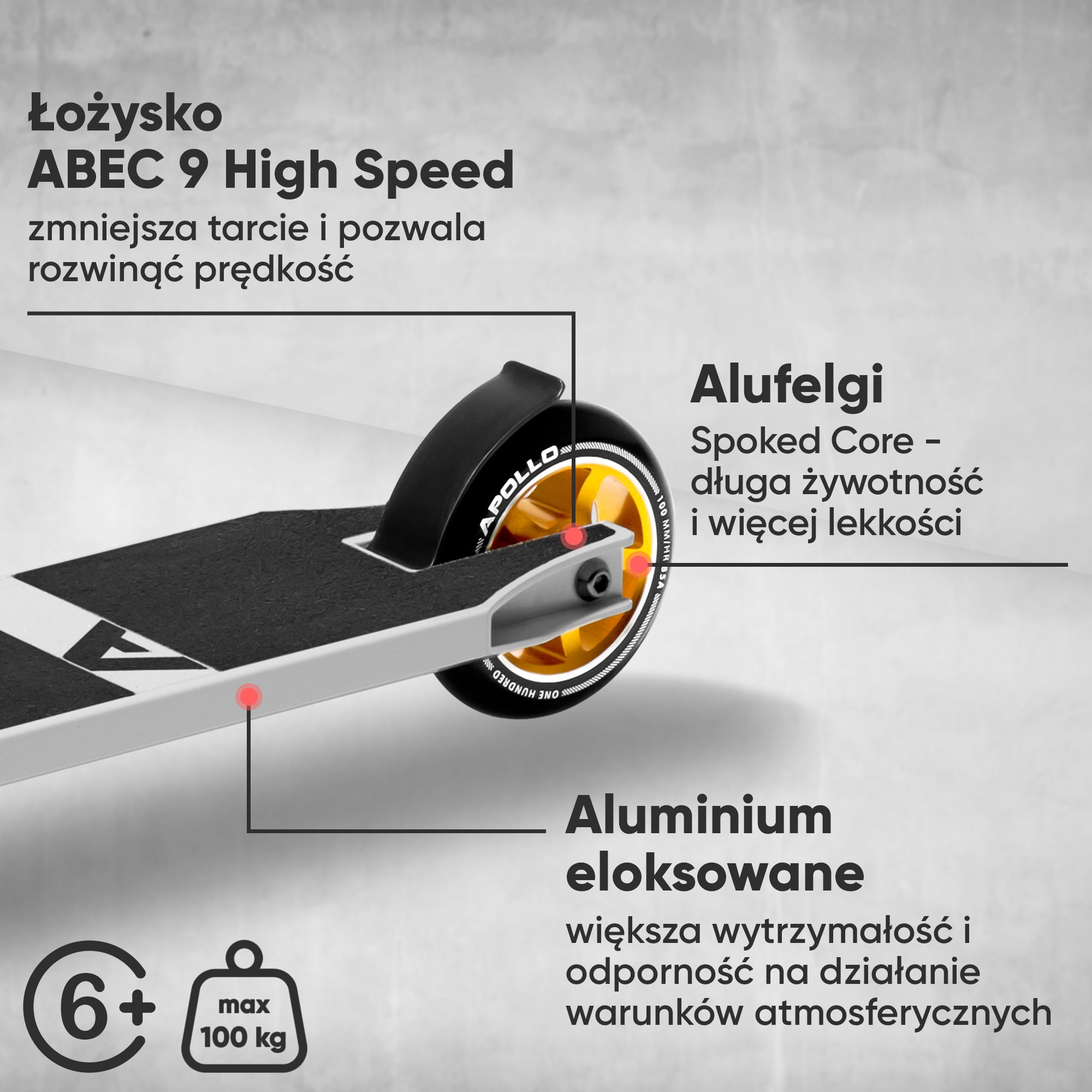 Apollo - Hulajnoga stunt "Star Pro" wysokiej jakości anodowana profesjonalna hulajnoga stunt - Biały Złoty