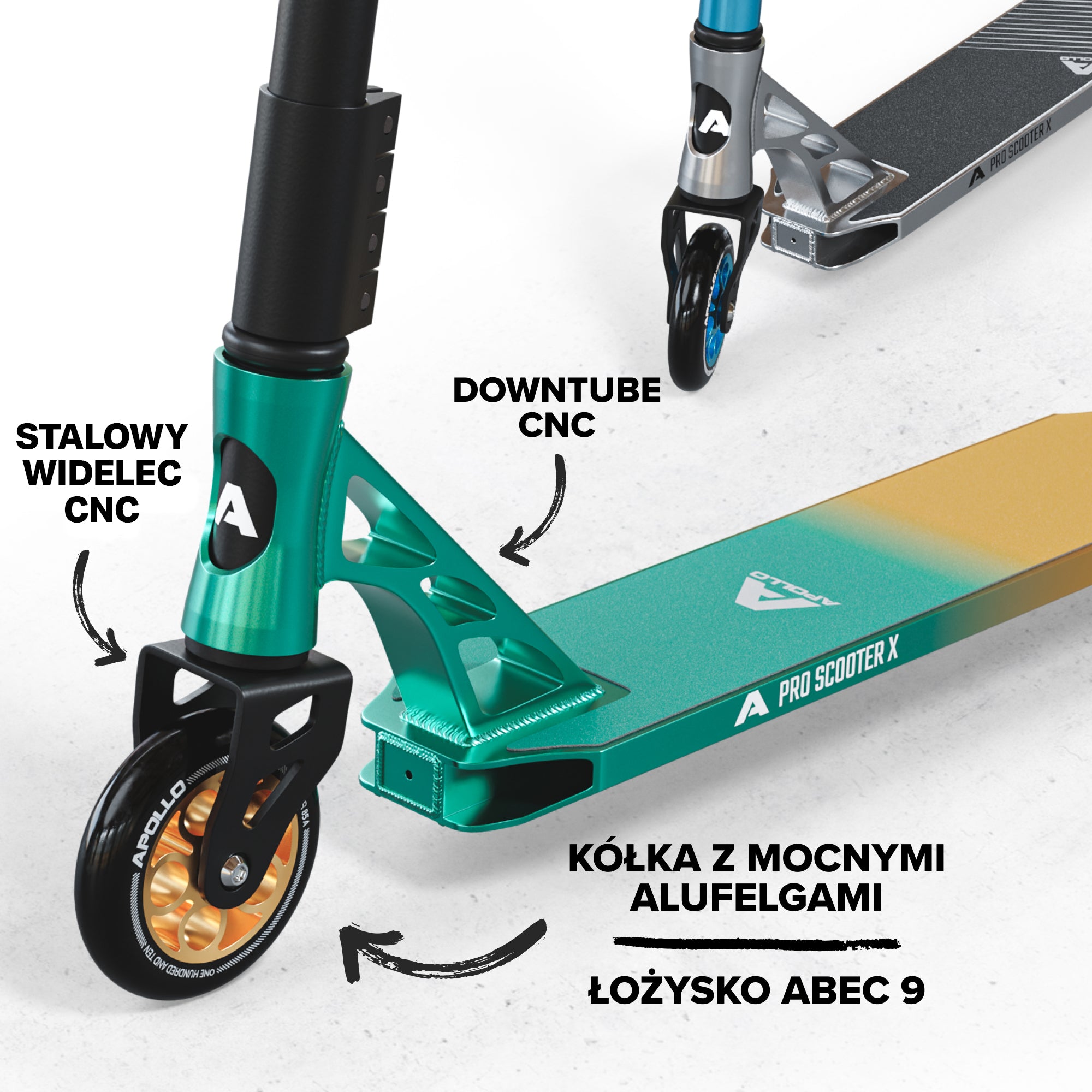 Apollo - High-end hulajnoga stunt "Genesis Pro X" z łożyskami ABEC 9 - Miętowy Złoty