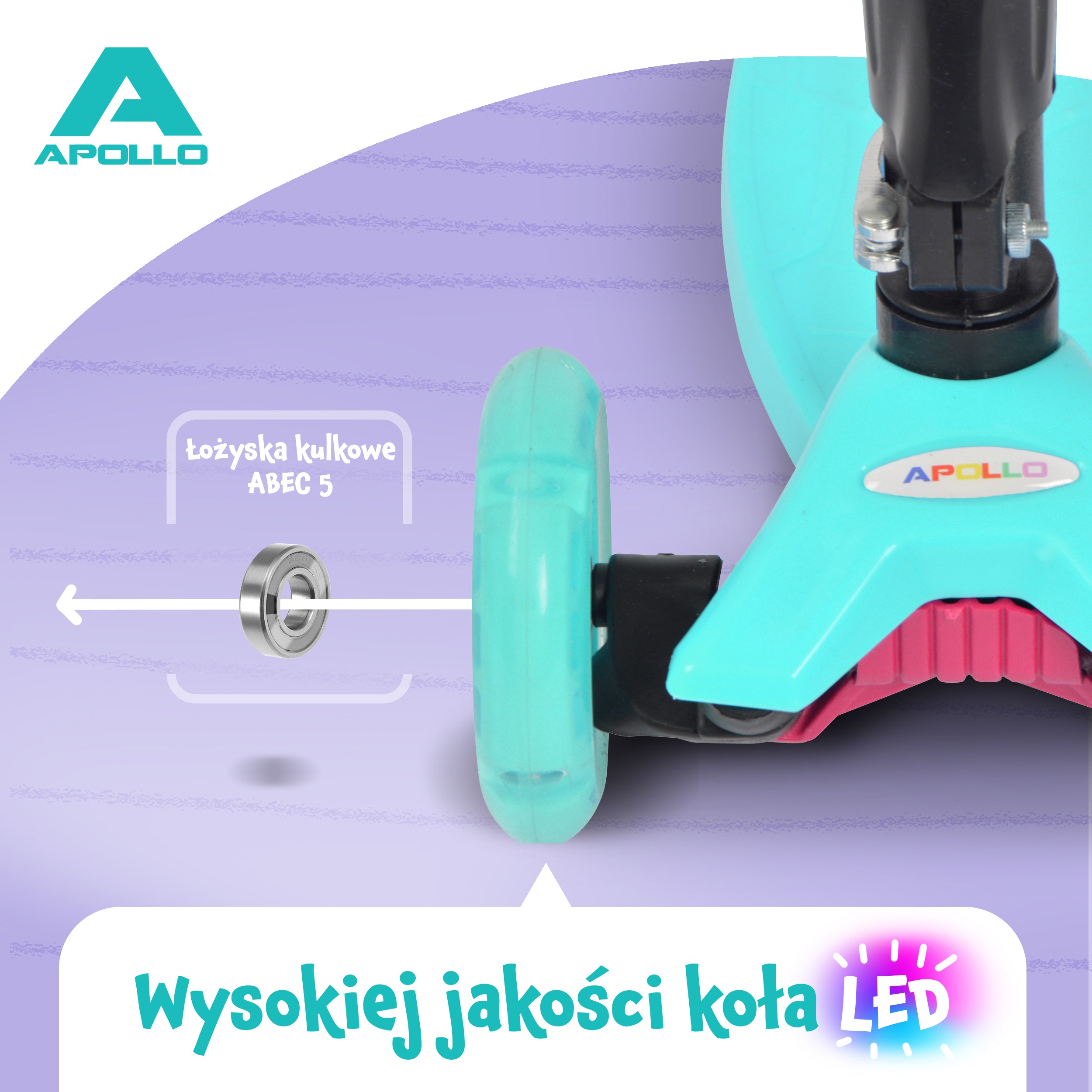 Apollo - Hulajnoga dla dzieci Apollo LED - w różnych kolorach - Jasnoturkusowy
